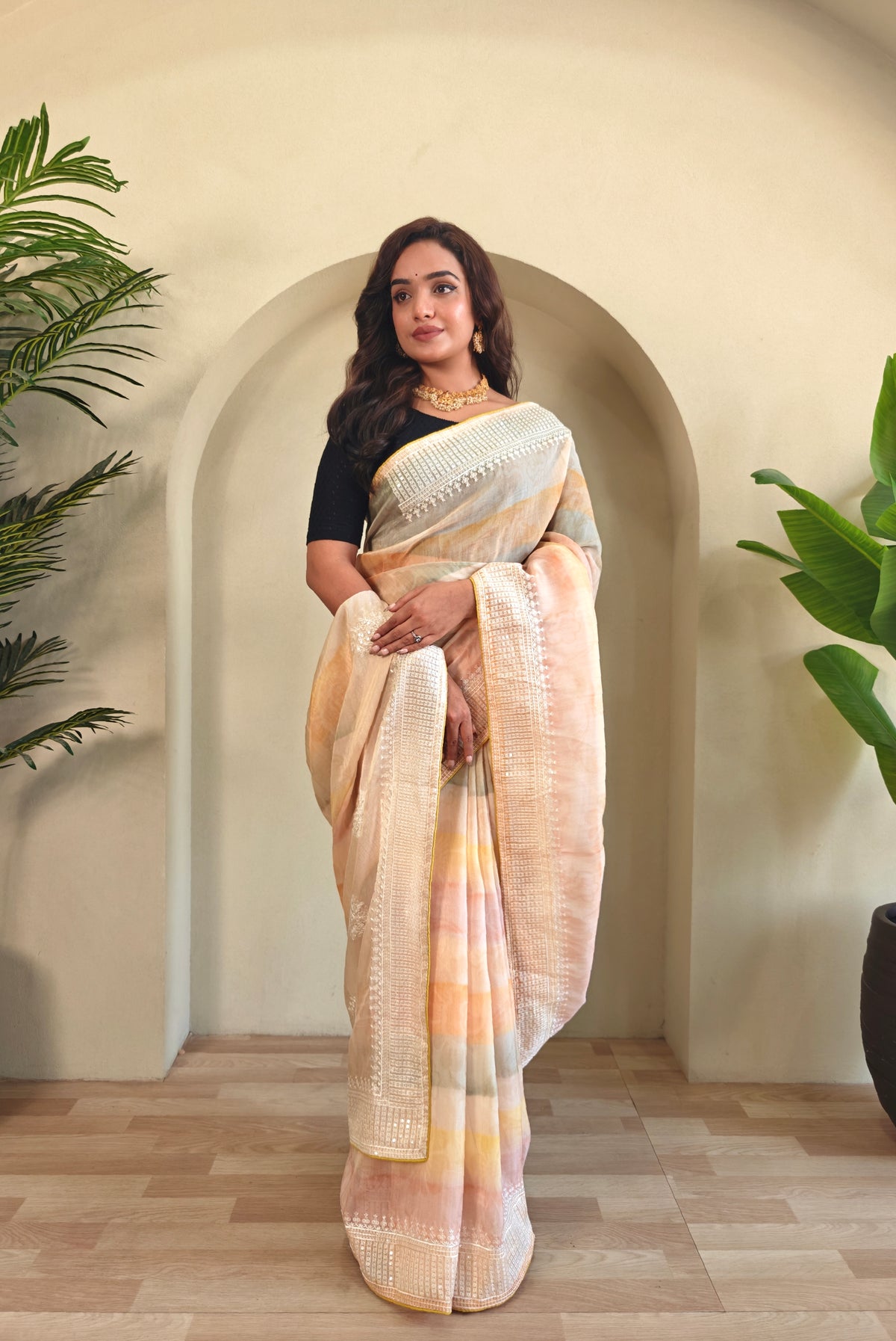 Marigold Organza Digital Printed Saree