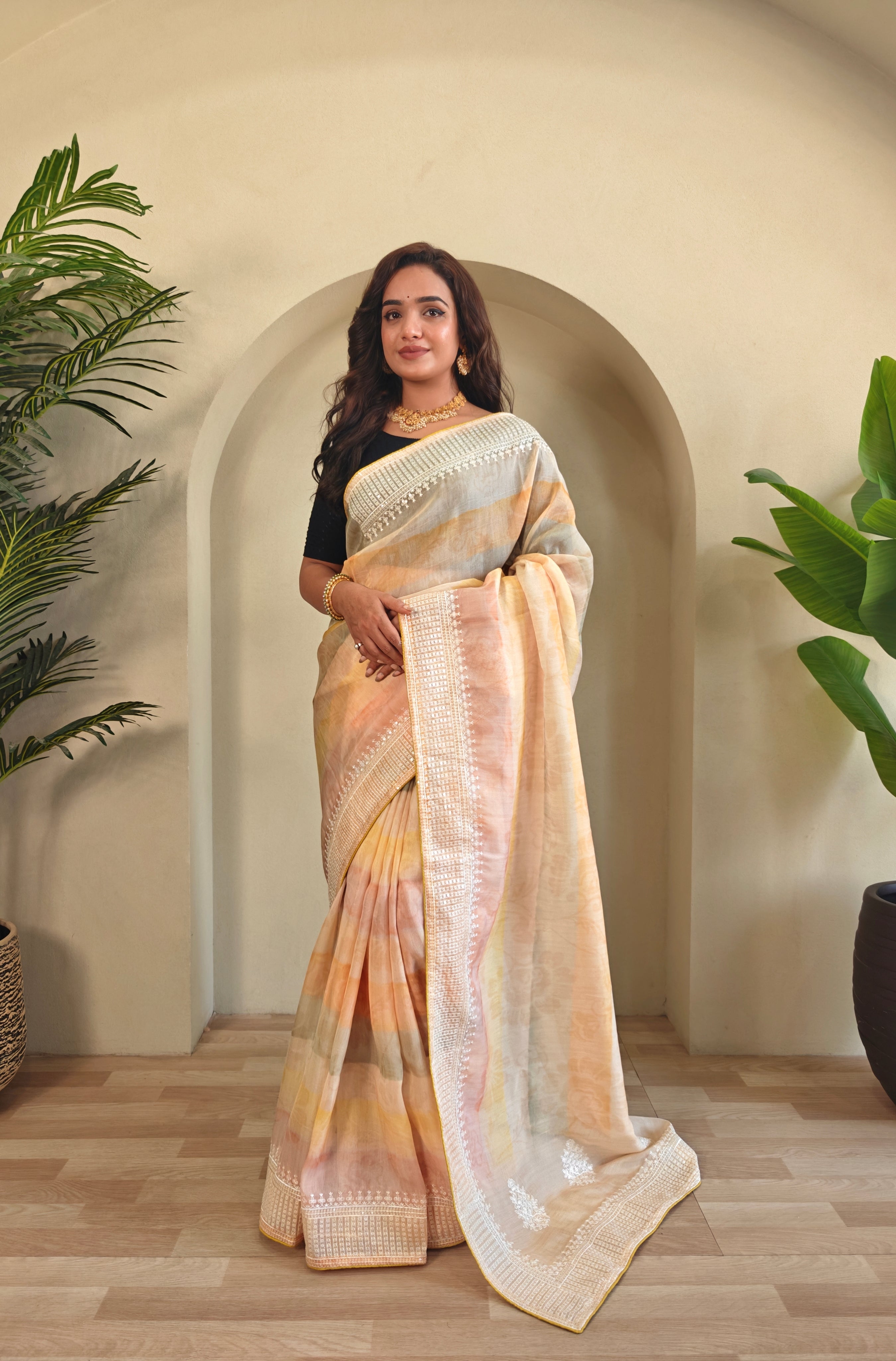 Marigold Organza Digital Printed Saree