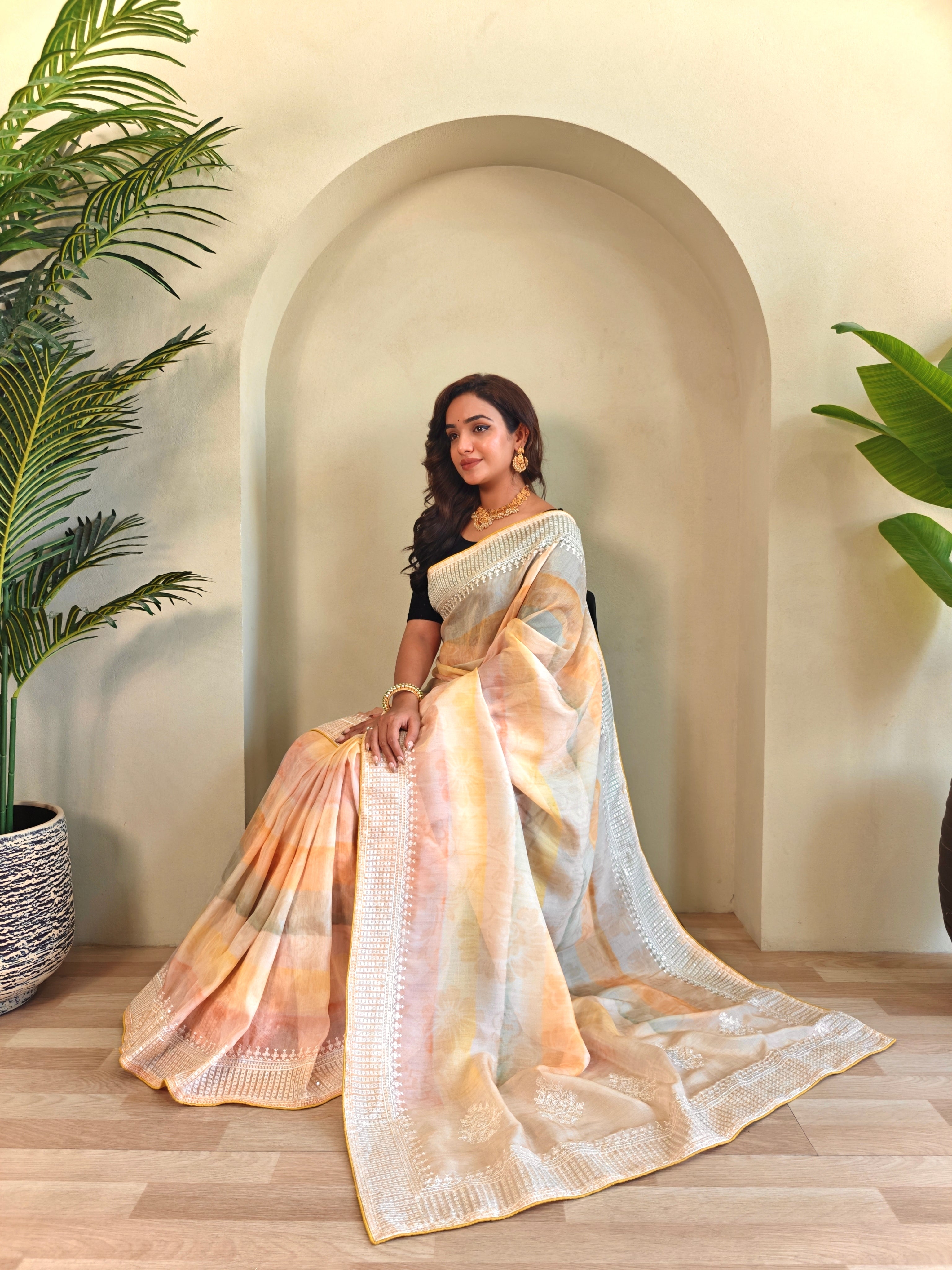 Marigold Organza Digital Printed Saree