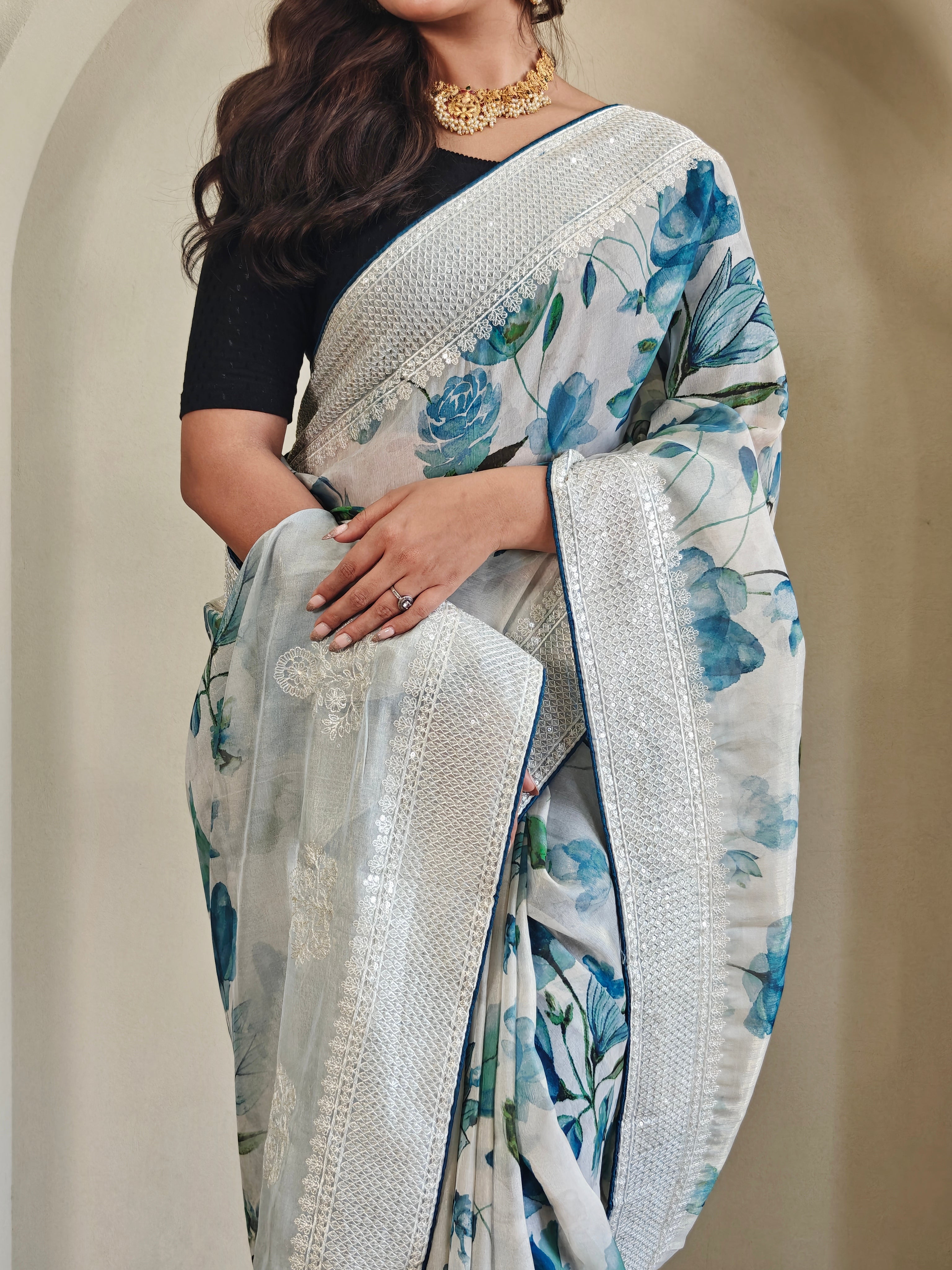 Marigold Organza Digital Printed Saree