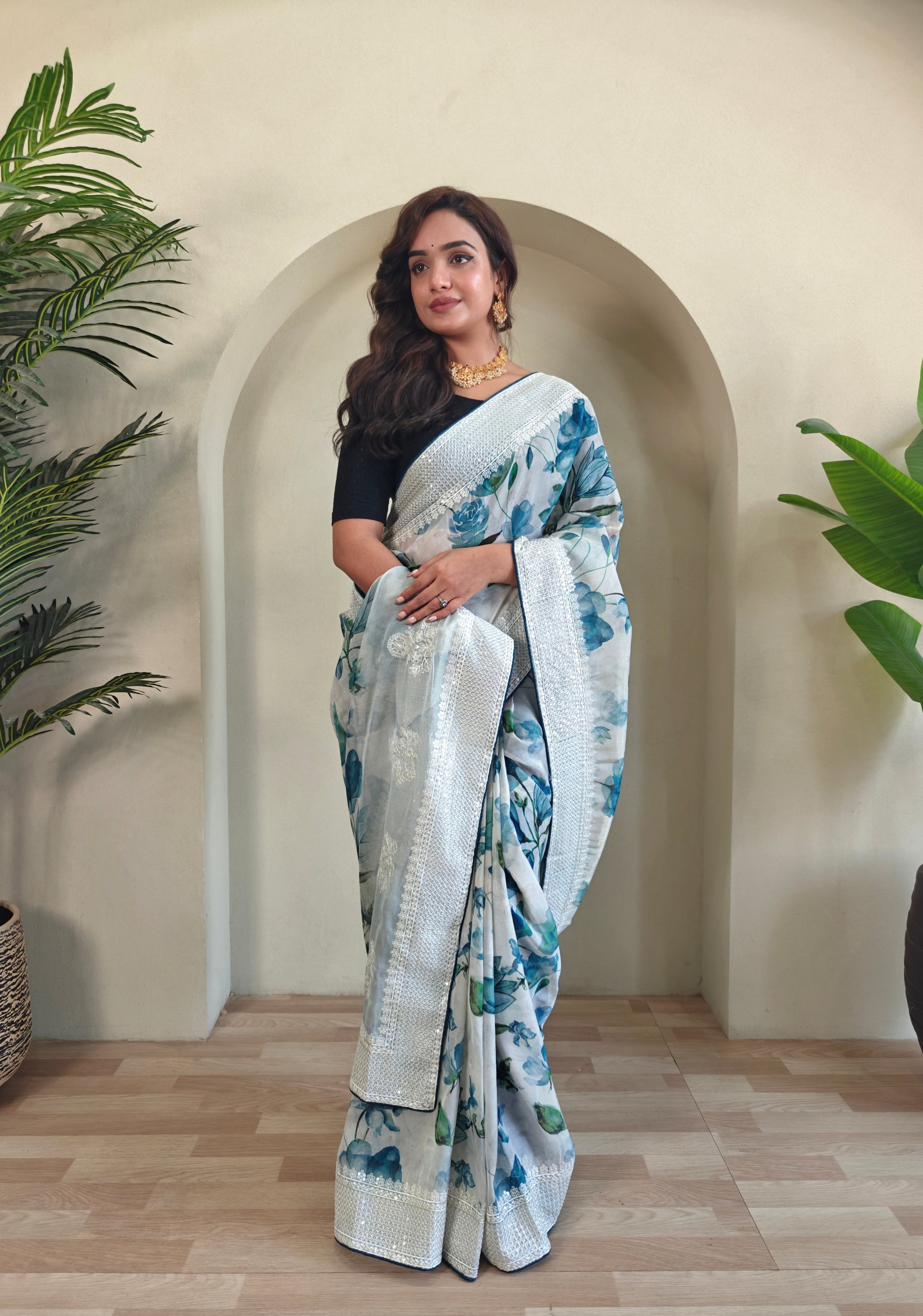 Marigold Organza Digital Printed Saree
