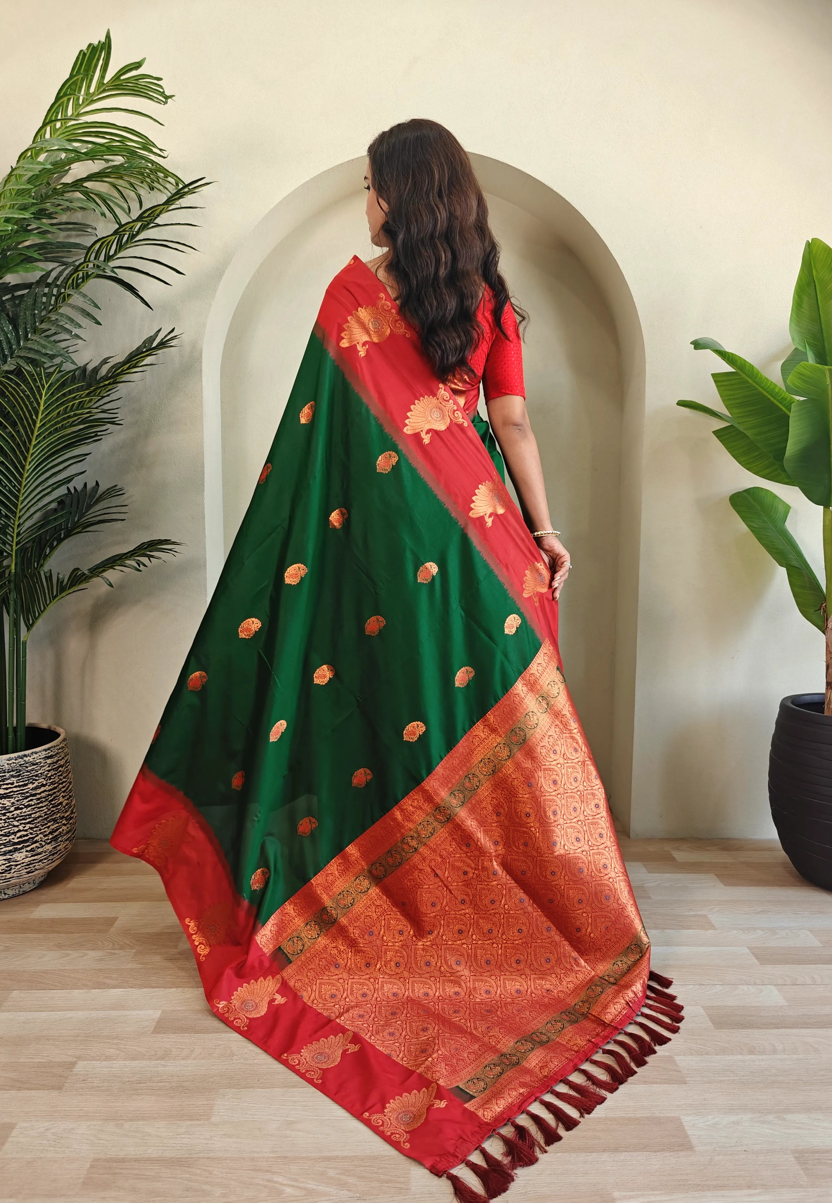 Dual Tone Unique Peacock Border Soft Silk Saree