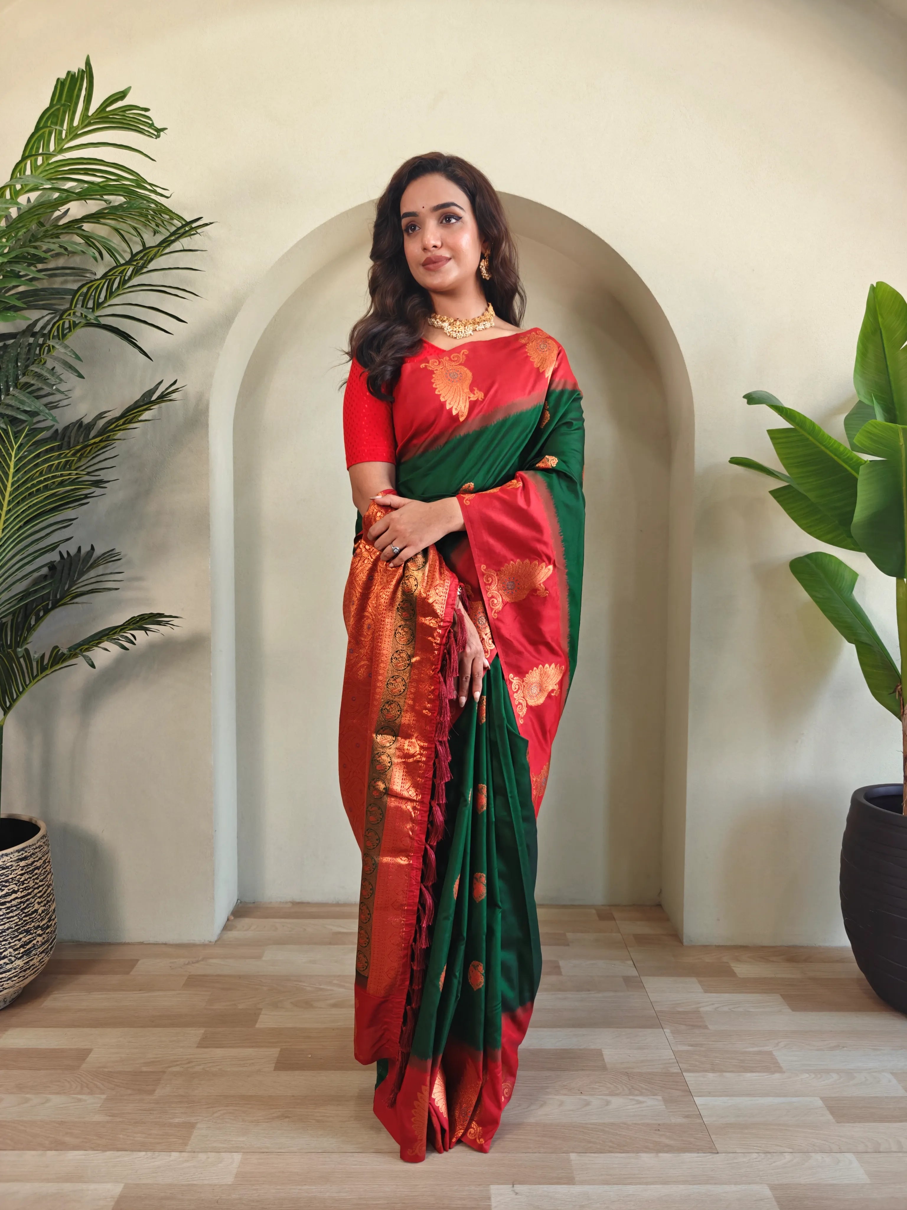 Dual Tone Unique Peacock Border Soft Silk Saree