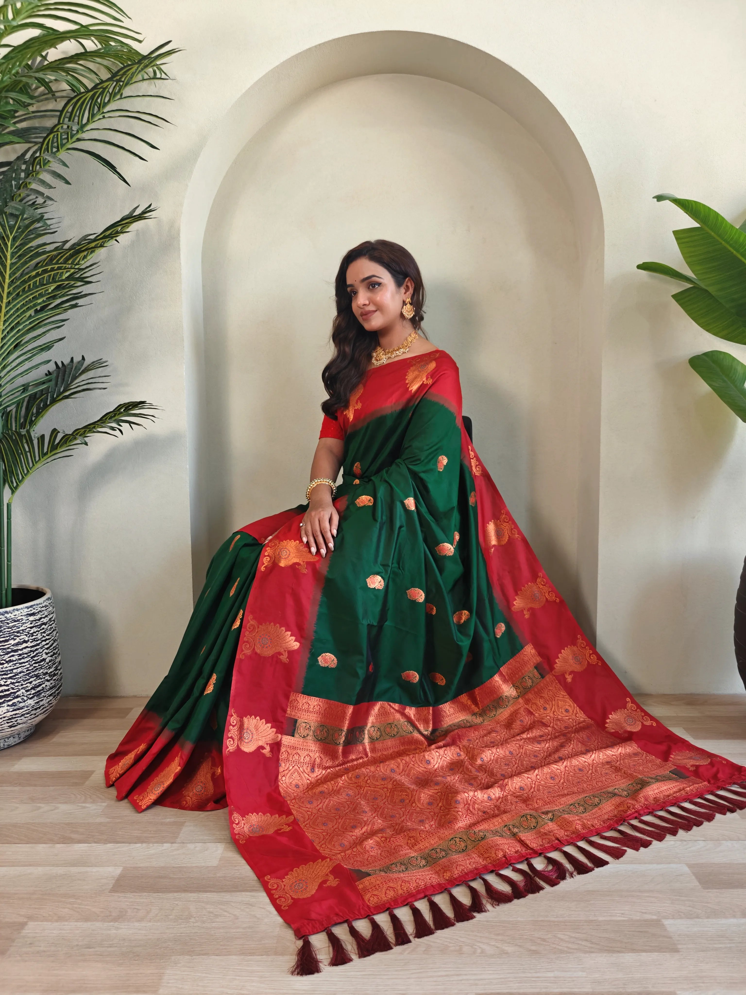 Dual Tone Unique Peacock Border Soft Silk Saree