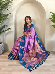 Dual Tone Unique Peacock Border Soft Silk Saree