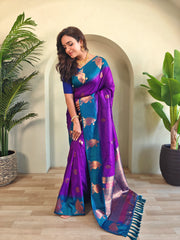 Dual Tone Unique Peacock Border Soft Silk Saree