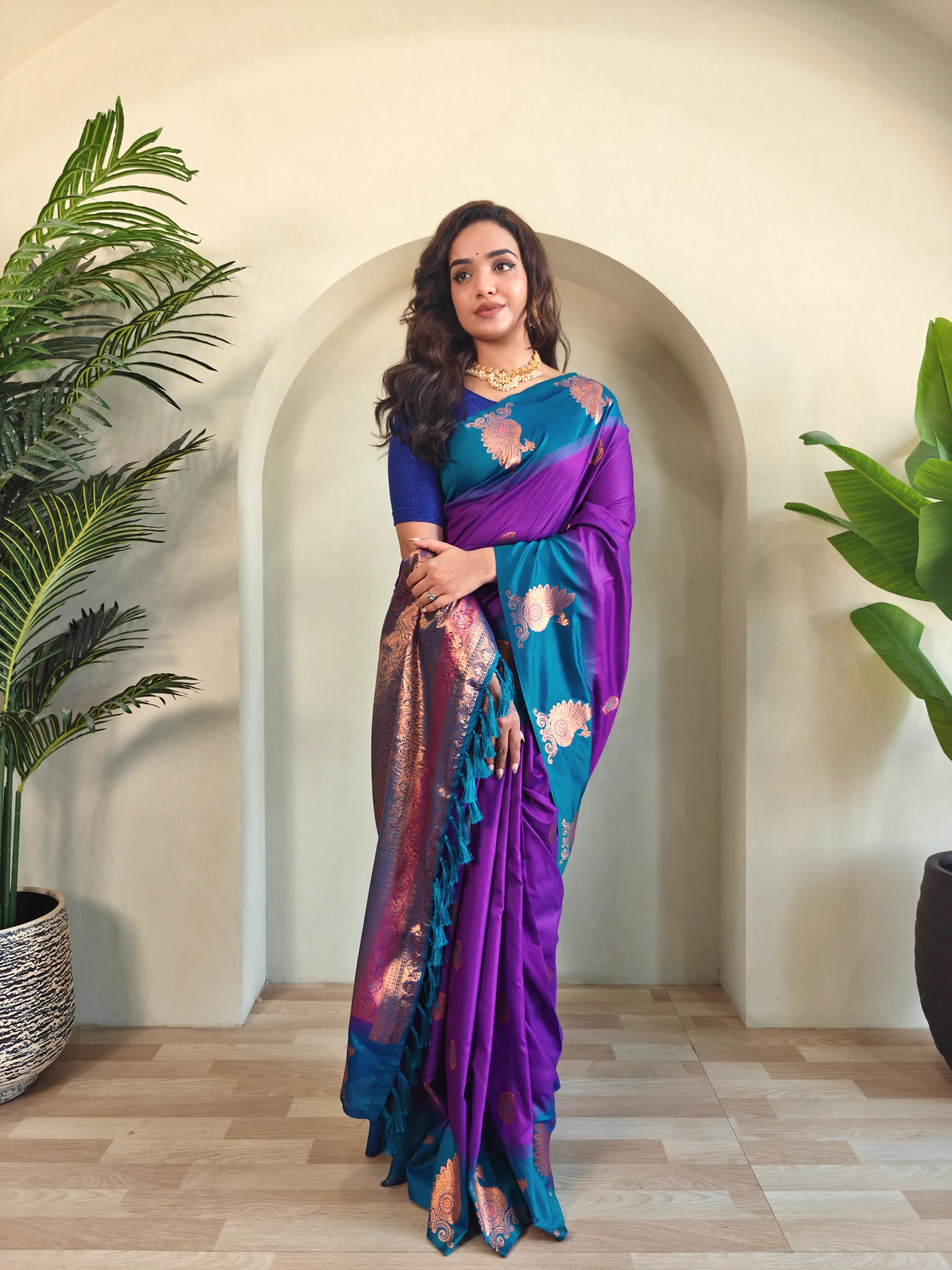 Dual Tone Unique Peacock Border Soft Silk Saree