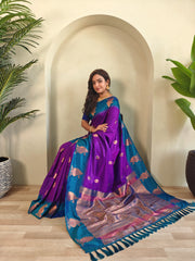 Dual Tone Unique Peacock Border Soft Silk Saree