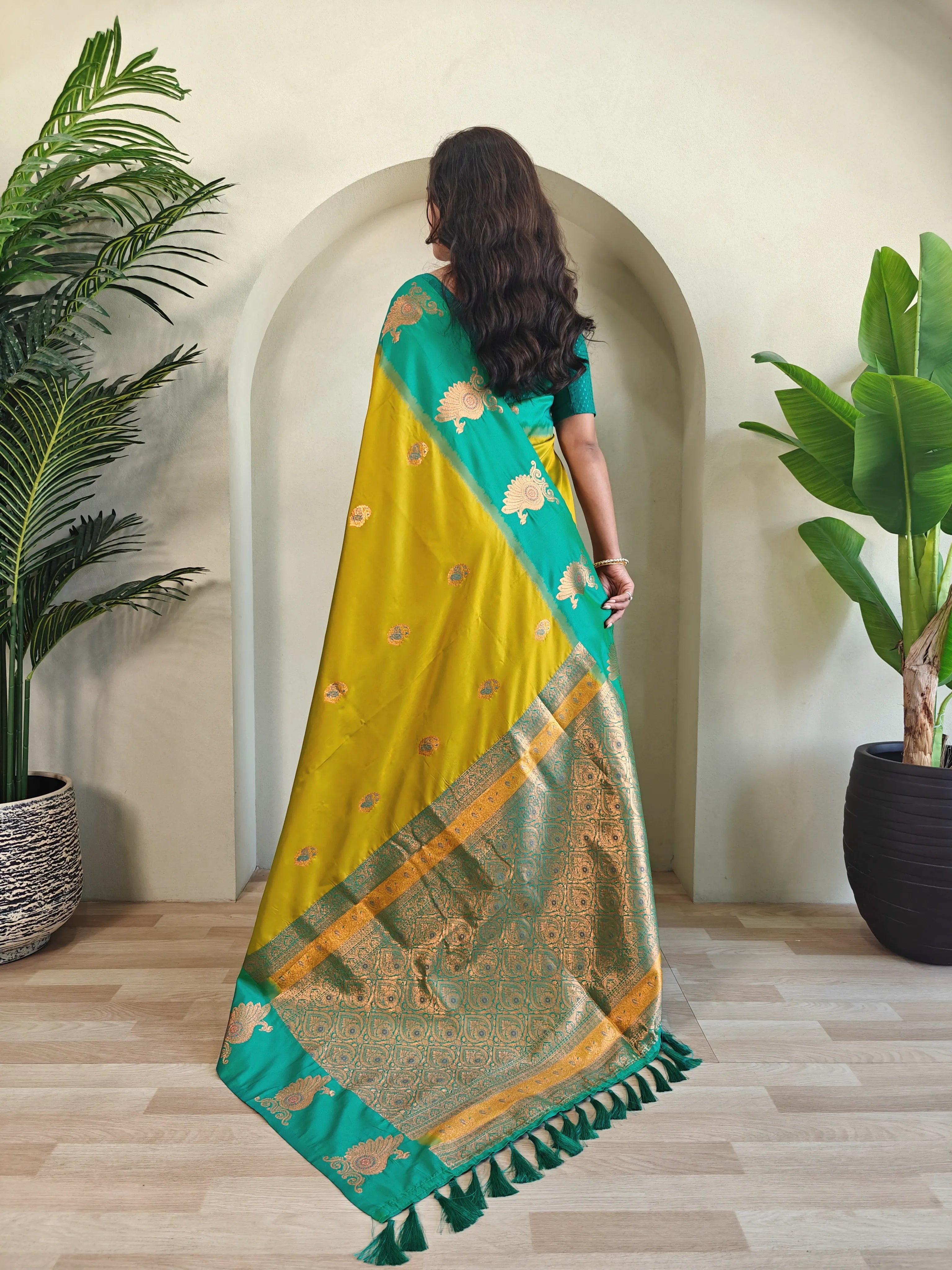 Dual Tone Unique Peacock Border Soft Silk Saree