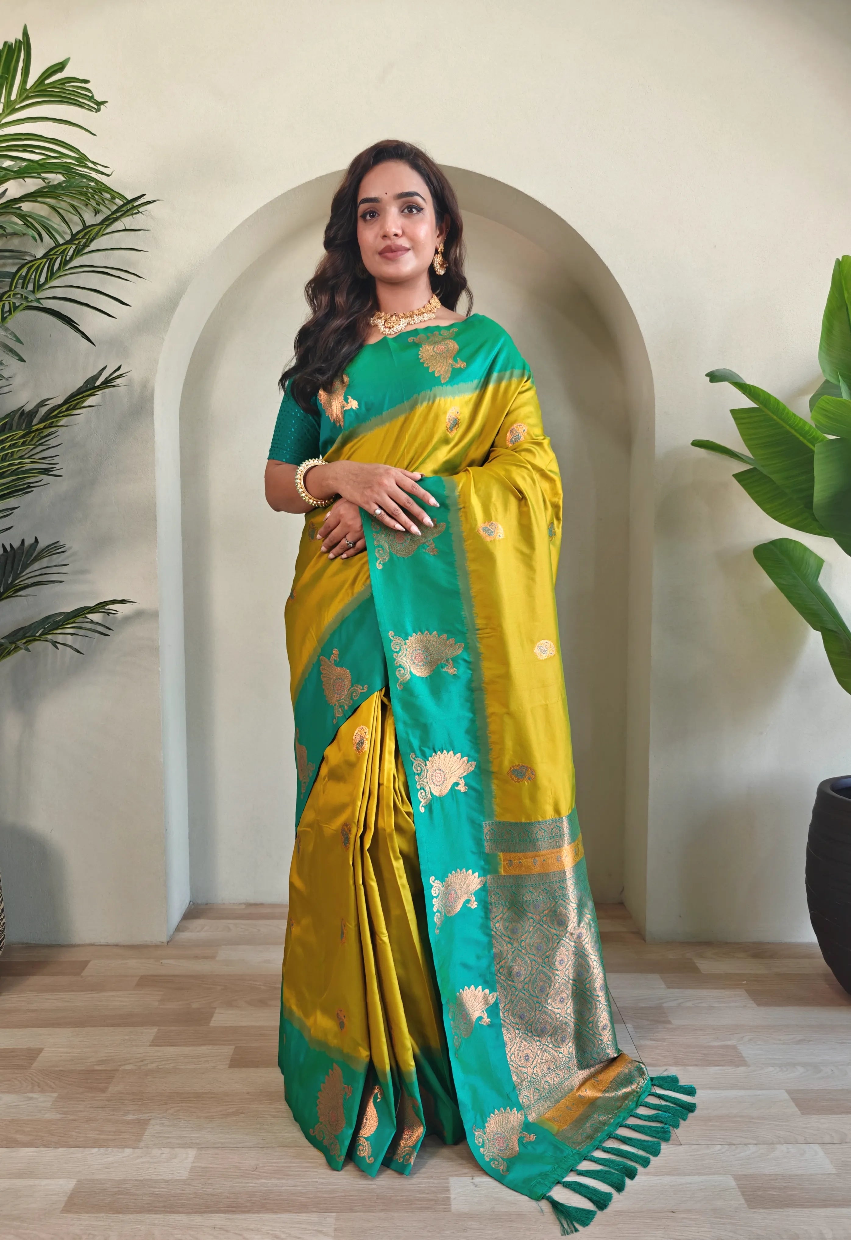 Dual Tone Unique Peacock Border Soft Silk Saree