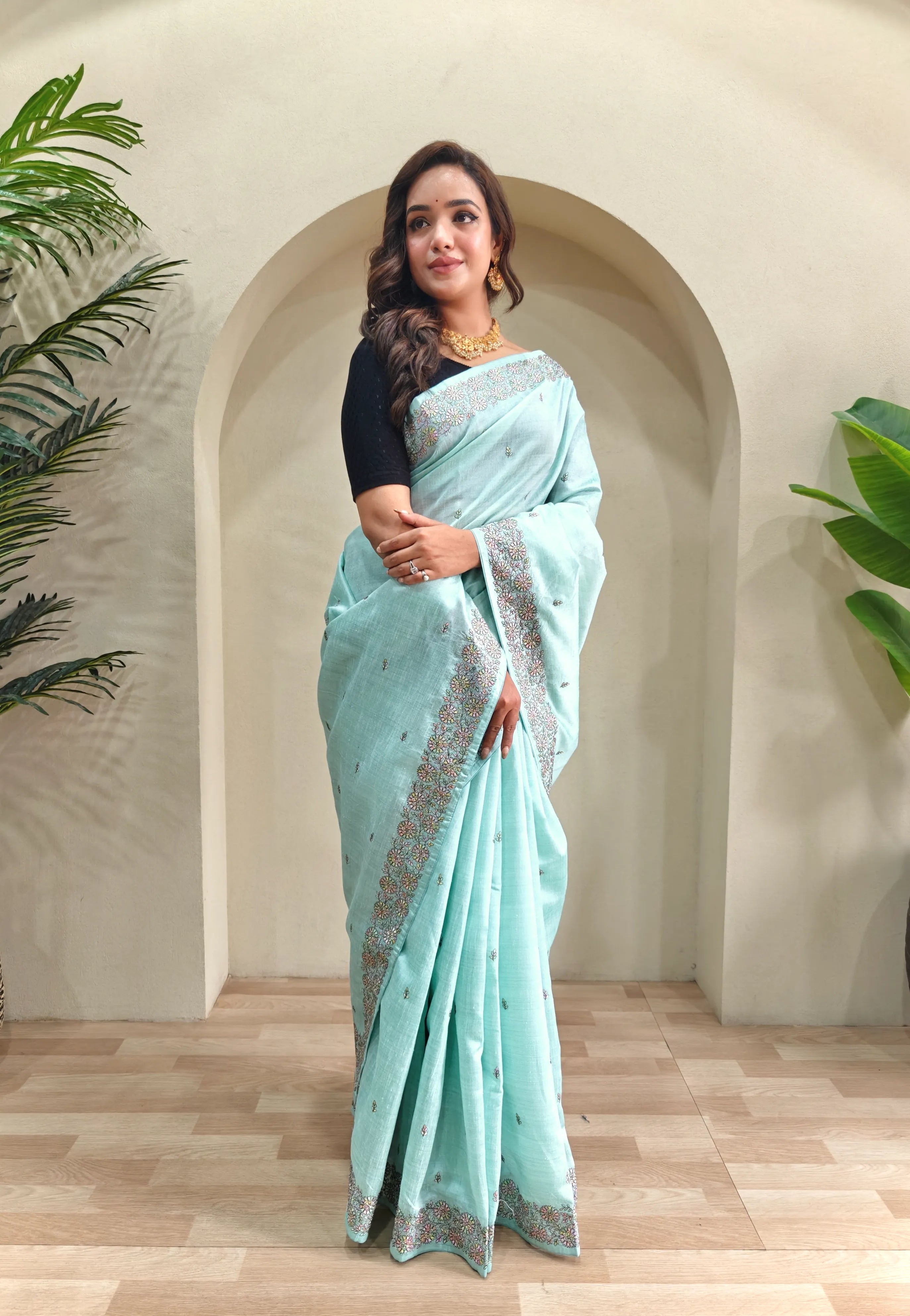 Designer Tussar Embroidered Saree