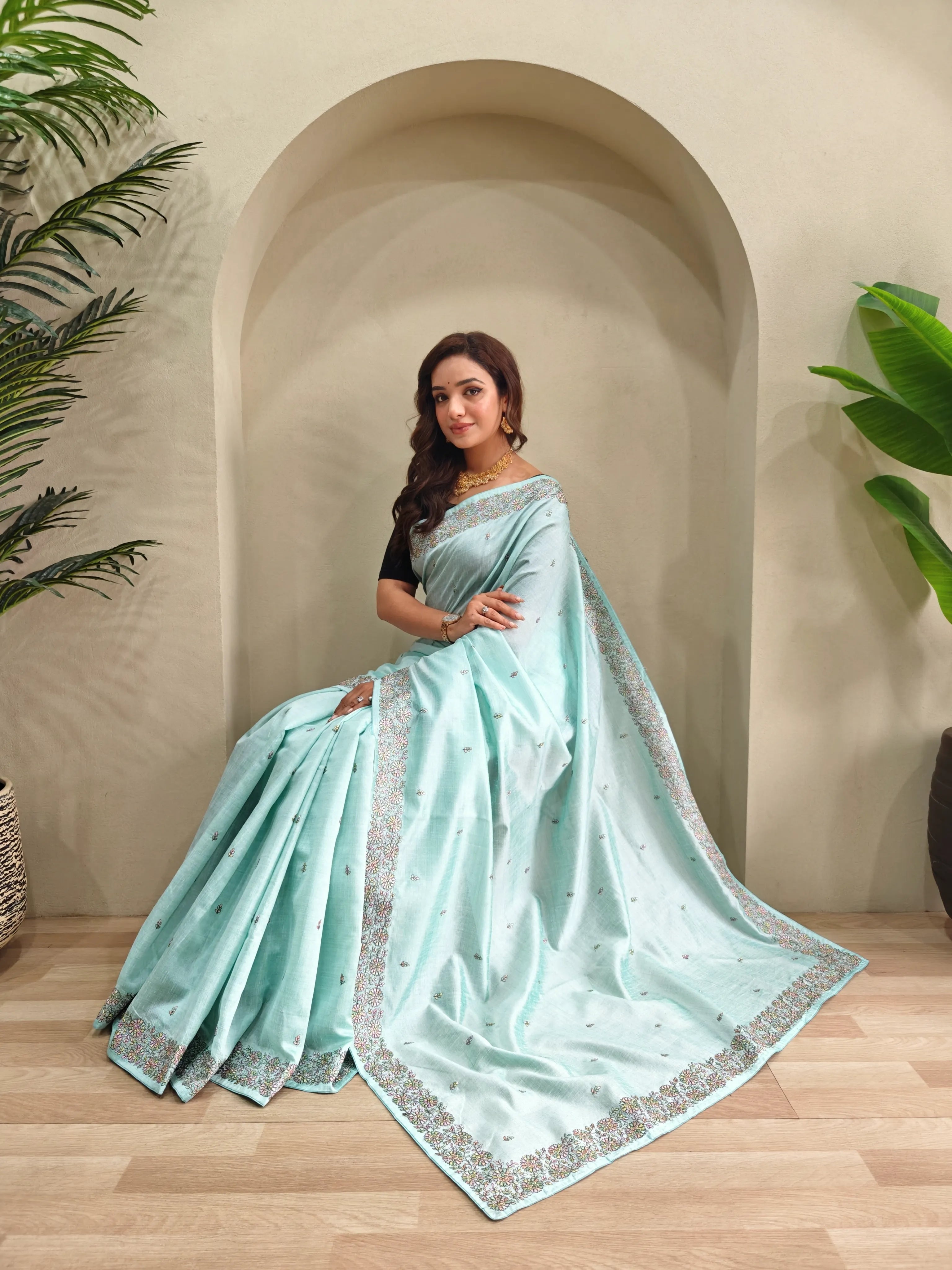 Designer Tussar Embroidered Saree