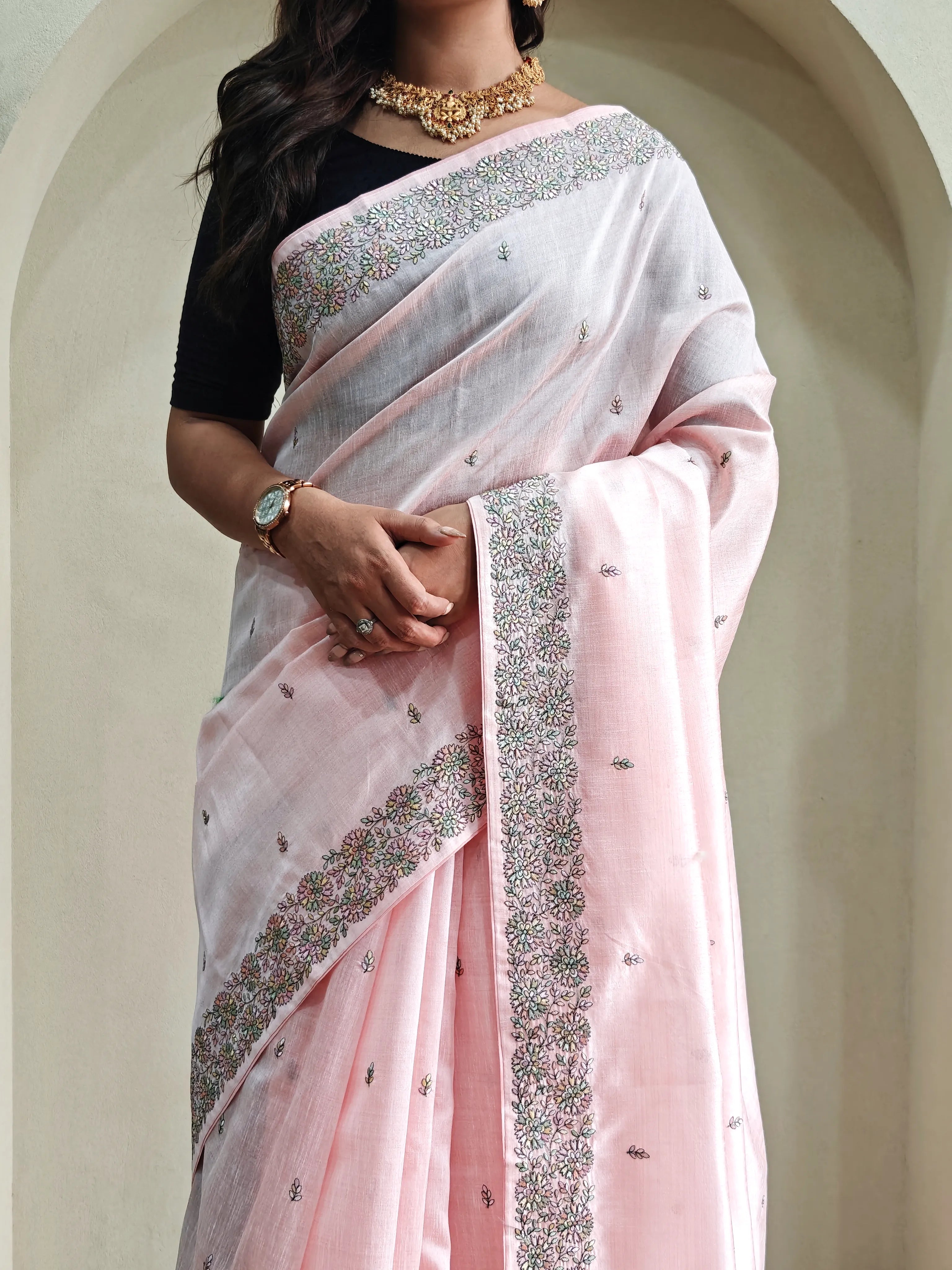 Designer Tussar Embroidered Saree