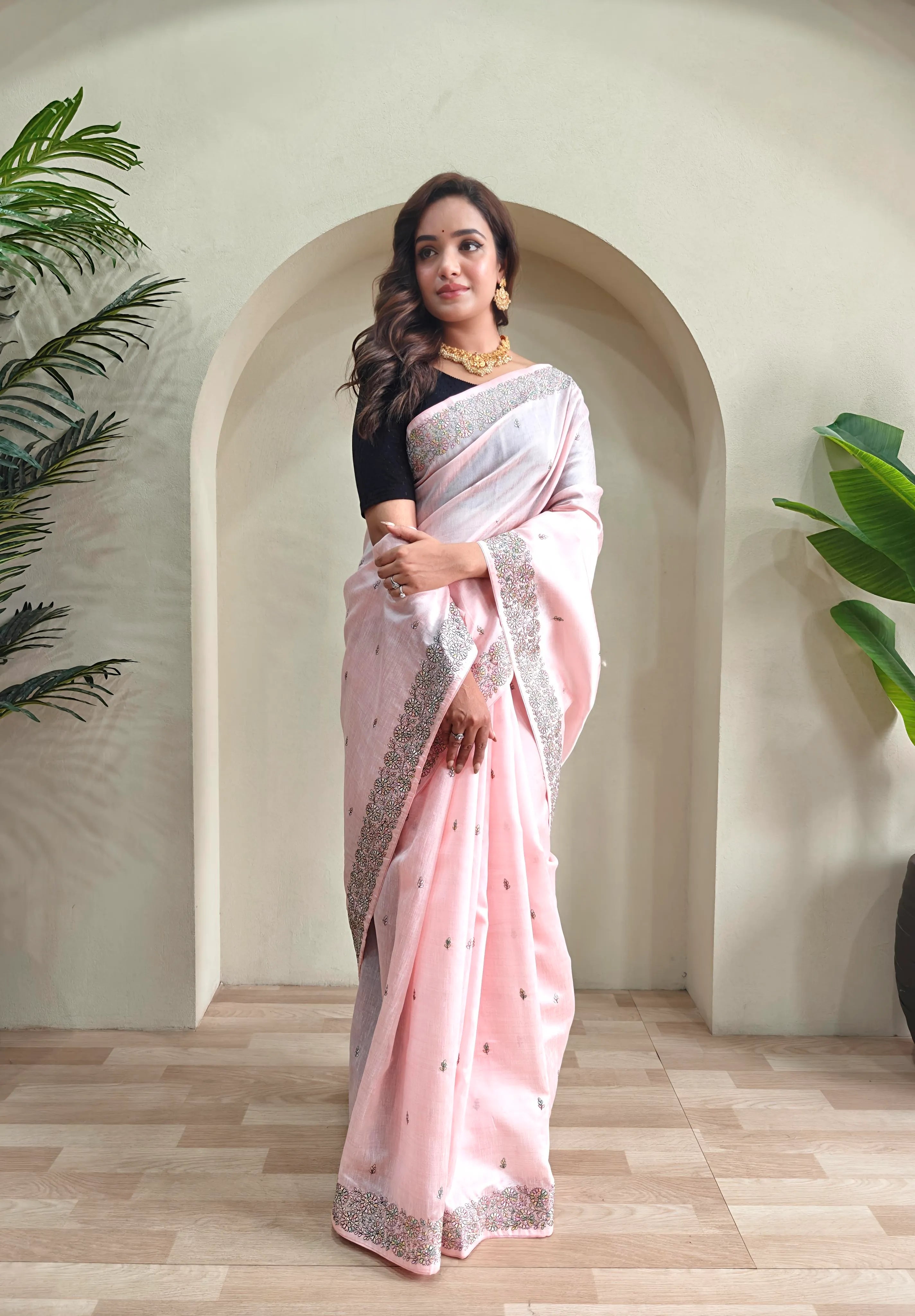 Designer Tussar Embroidered Saree