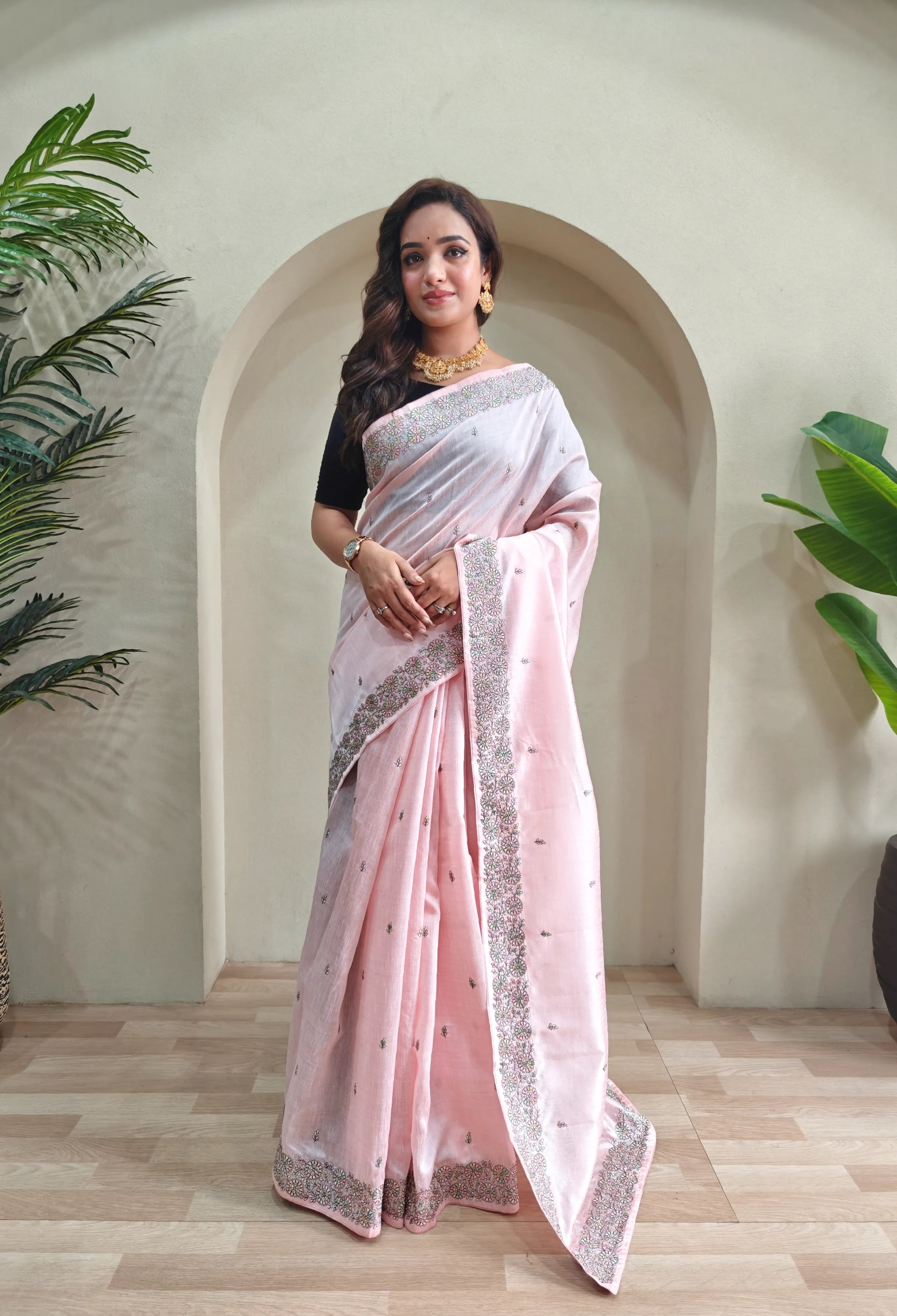 Designer Tussar Embroidered Saree