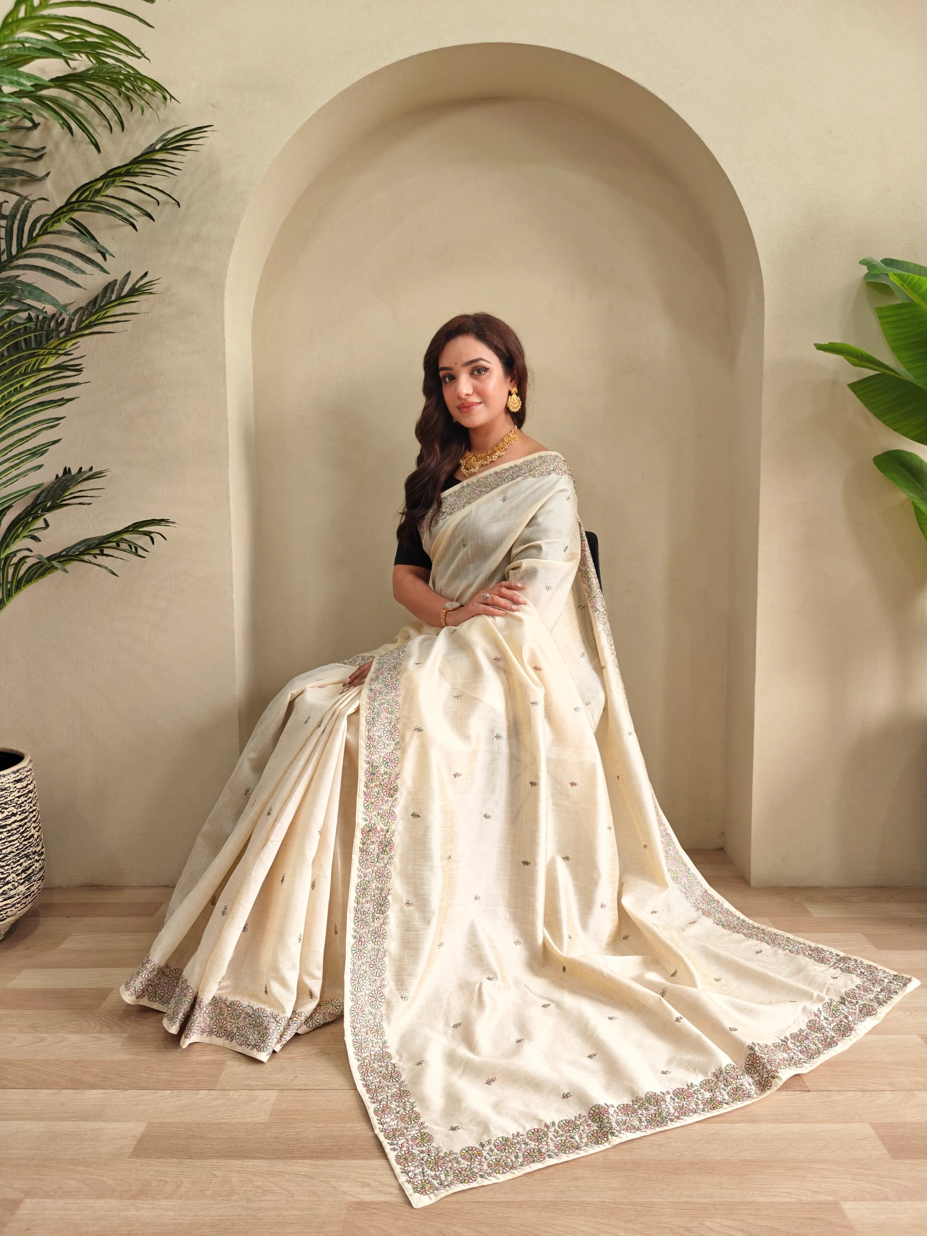 Designer Tussar Embroidered Saree