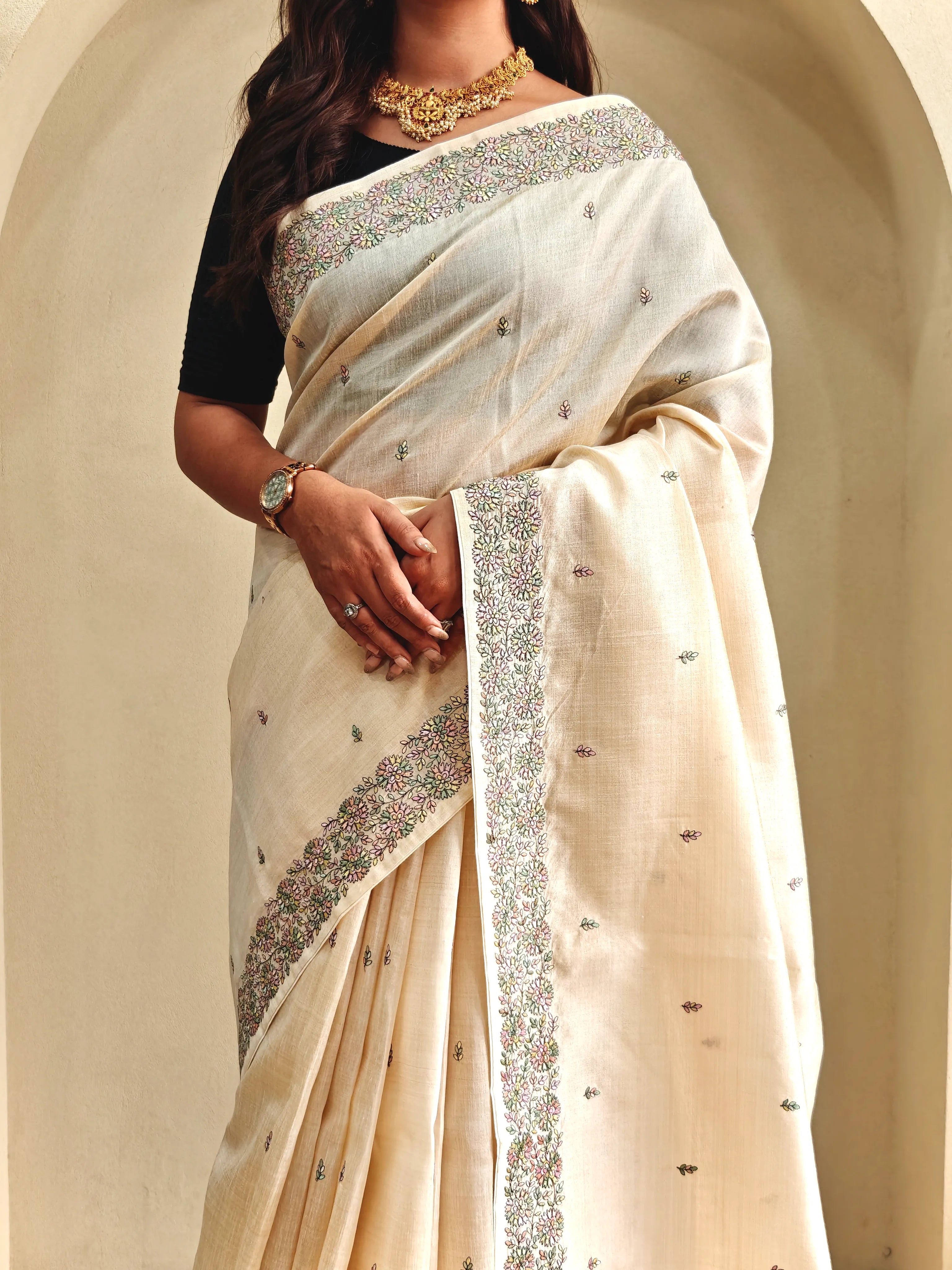 Designer Tussar Embroidered Saree