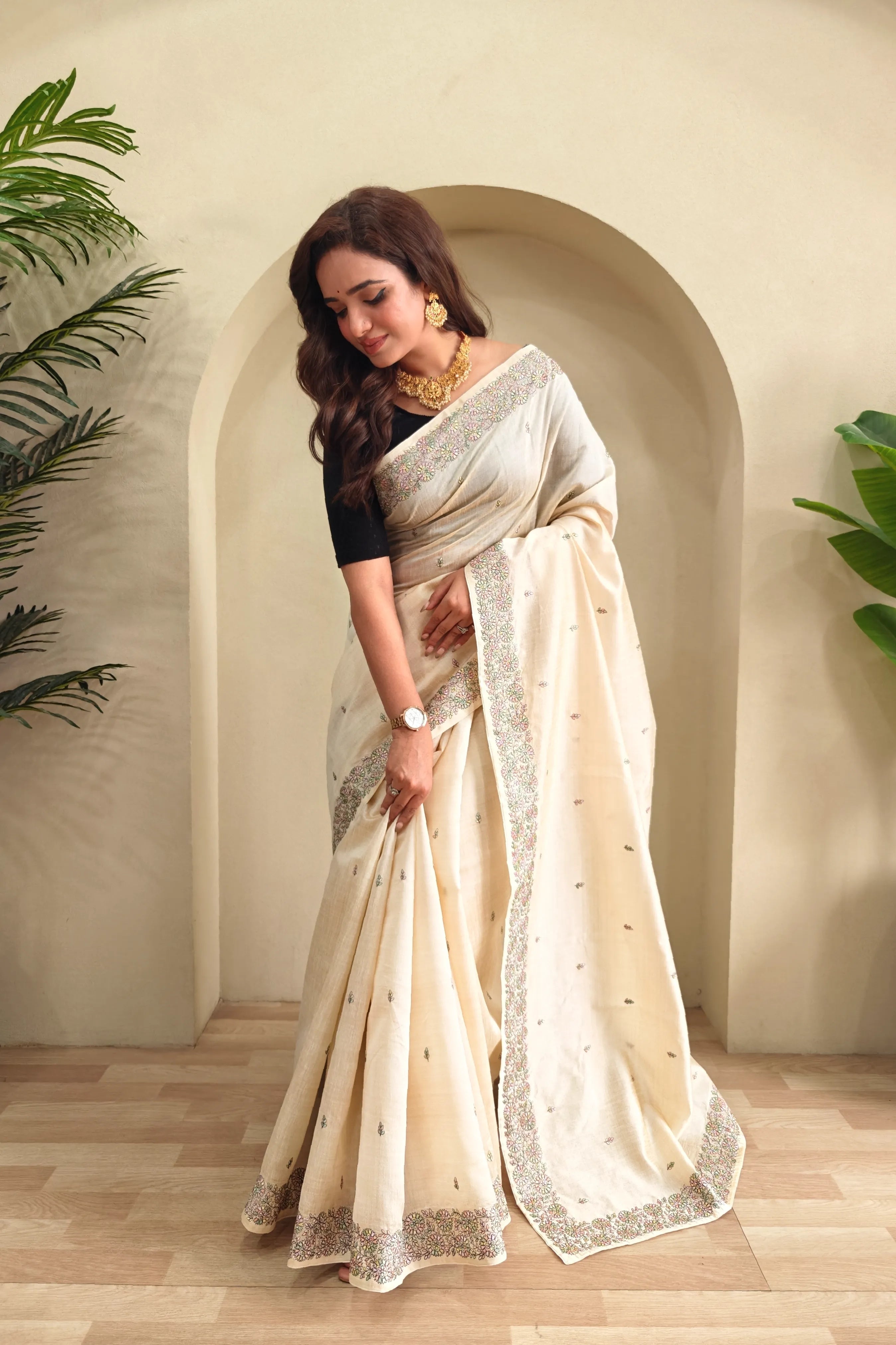 Designer Tussar Embroidered Saree