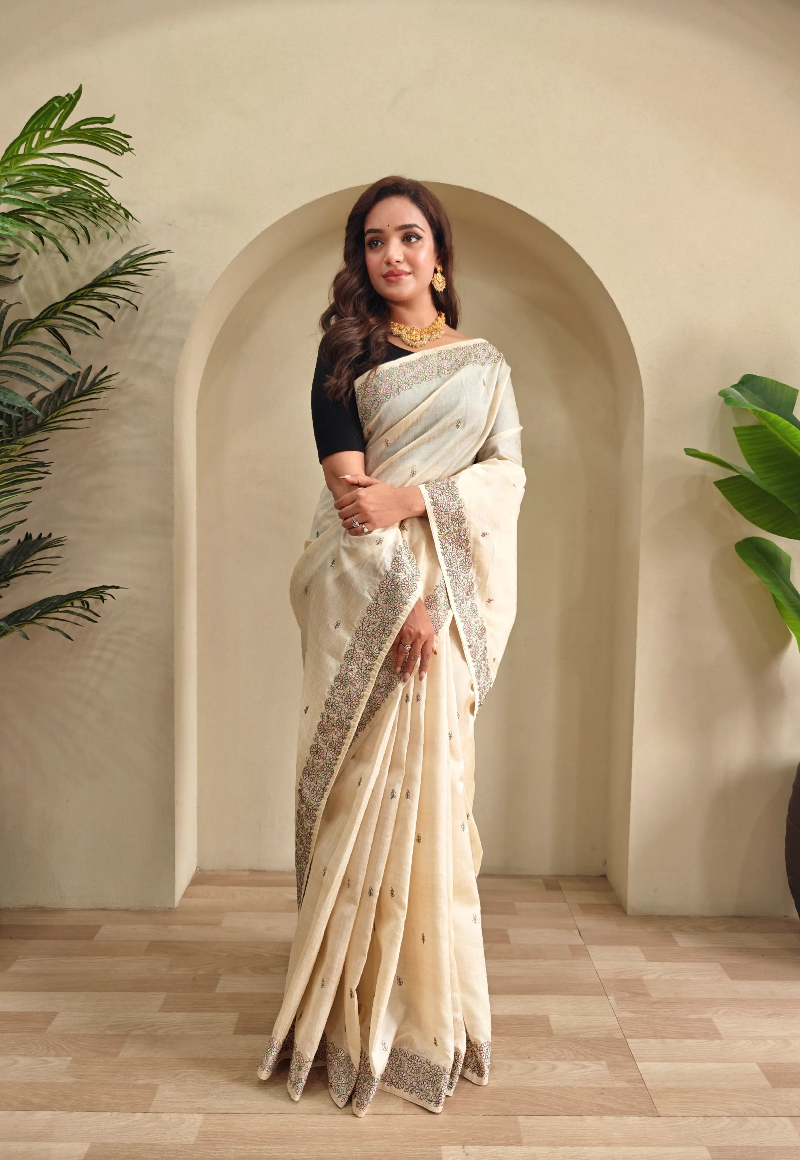 Designer Tussar Embroidered Saree
