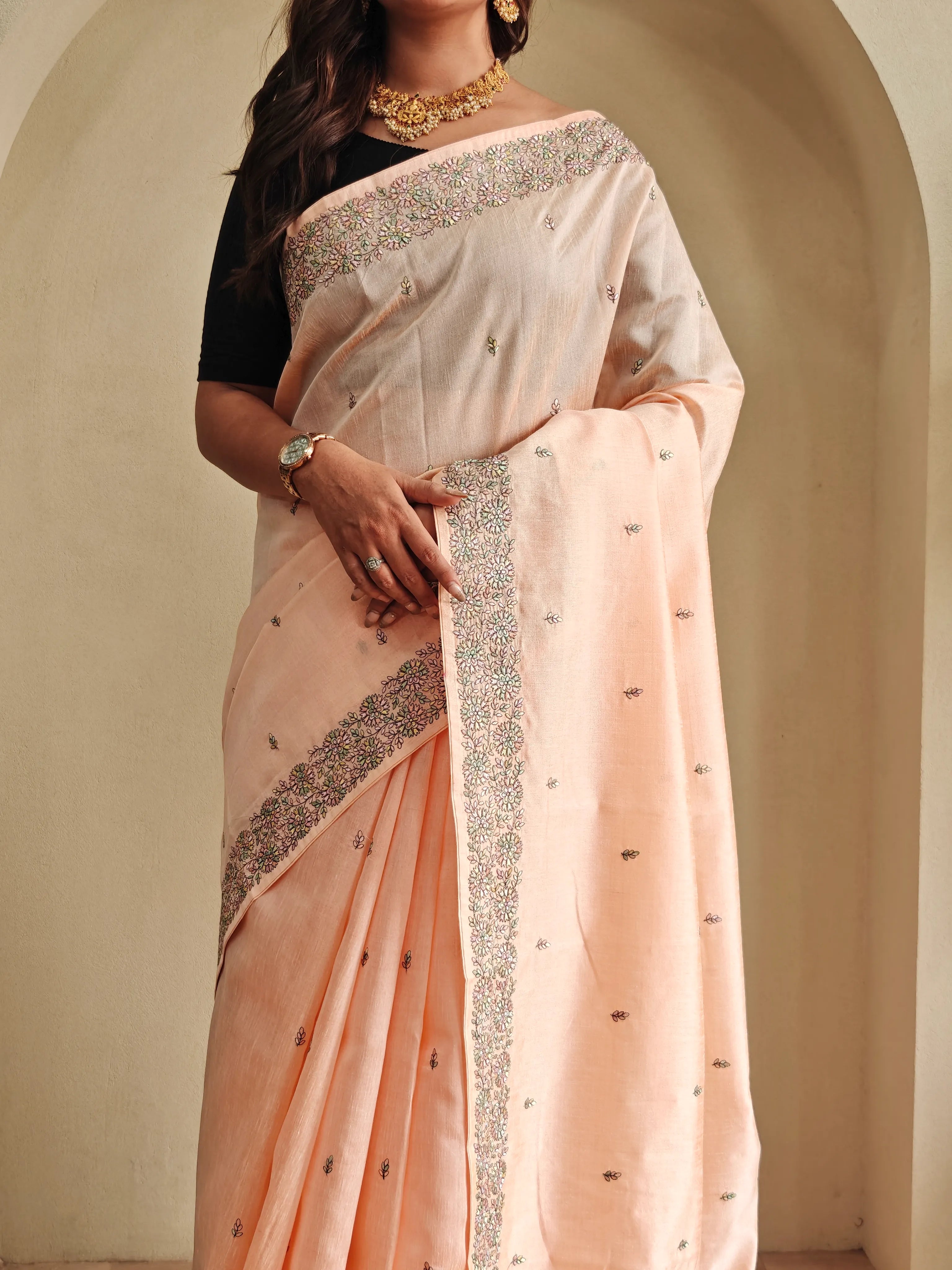 Designer Tussar Embroidered Saree