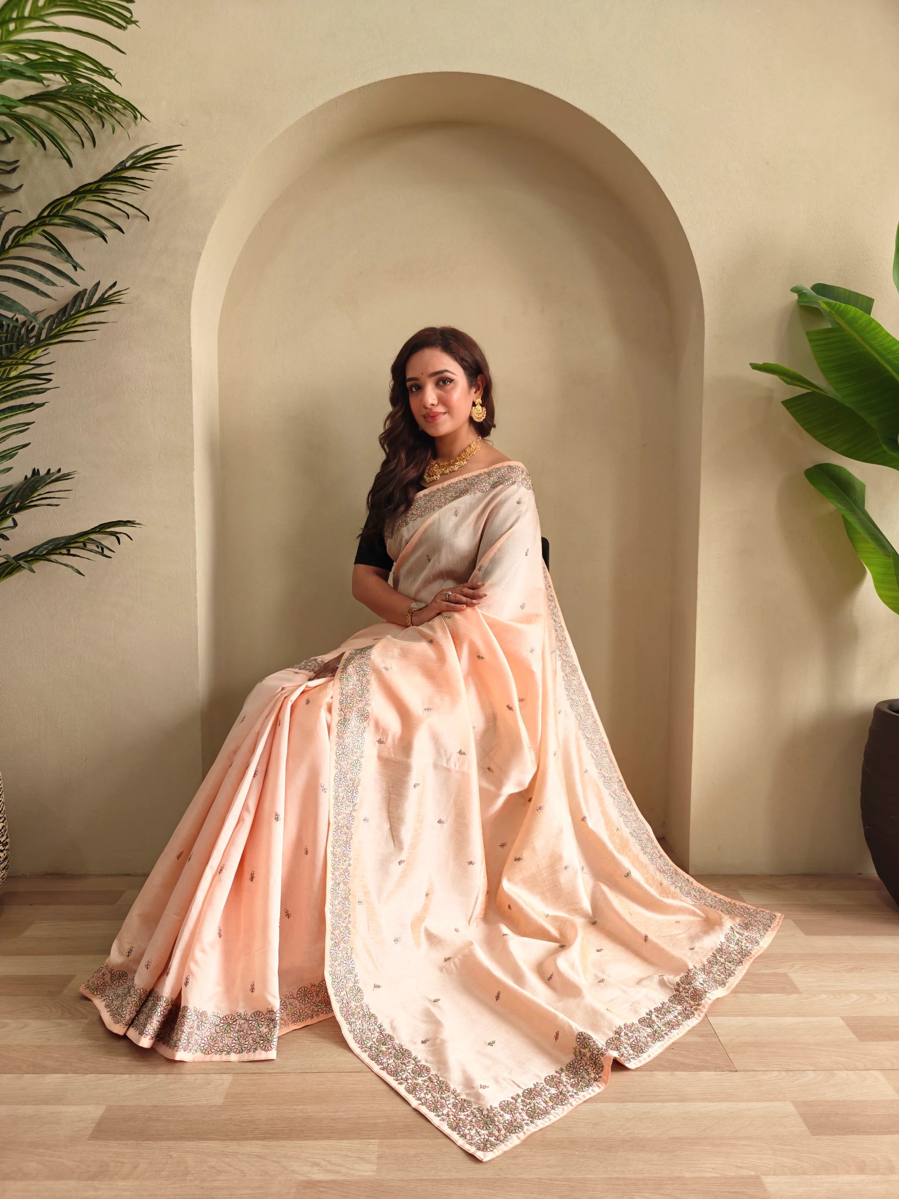 Designer Tussar Embroidered Saree