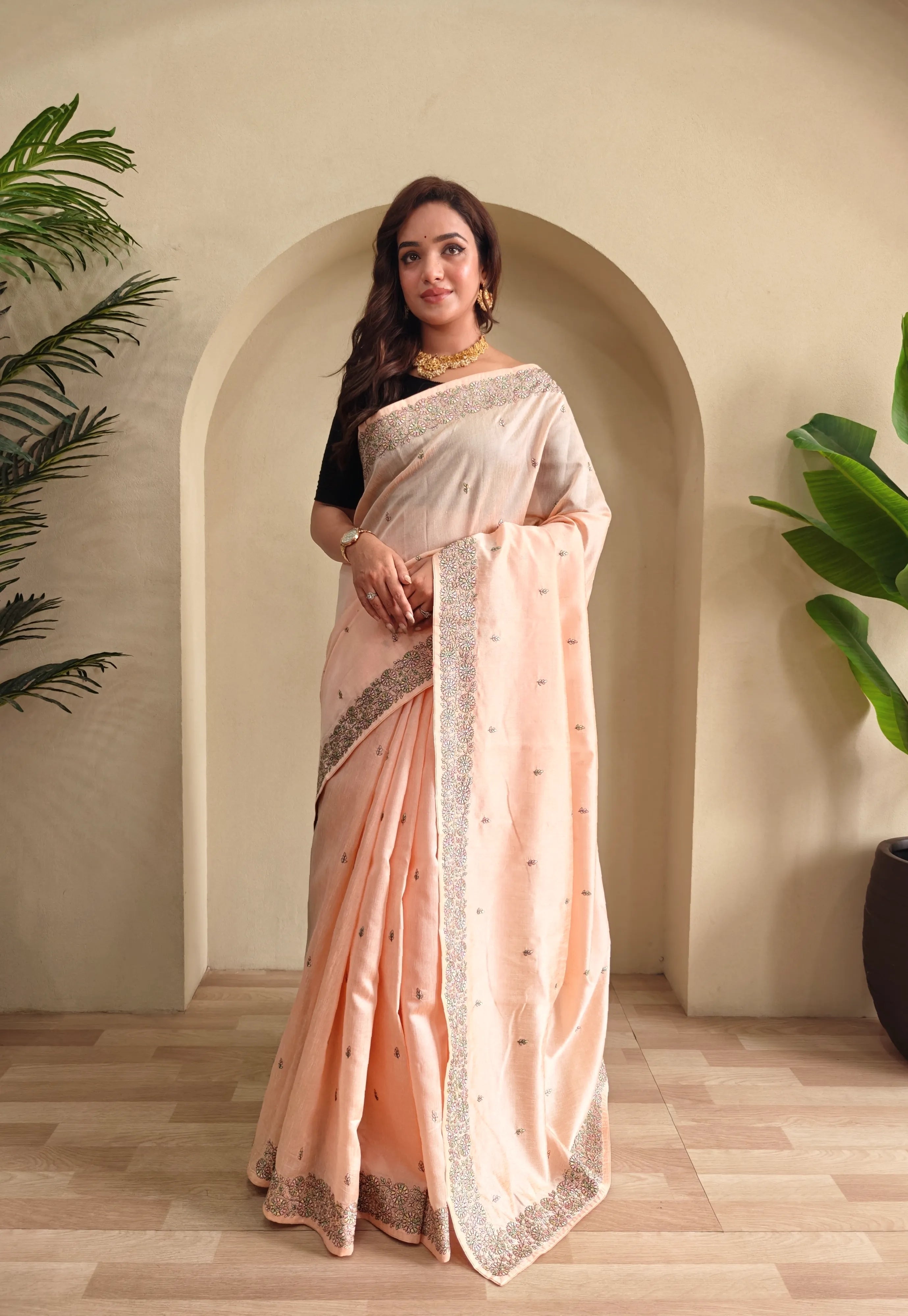 Designer Tussar Embroidered Saree