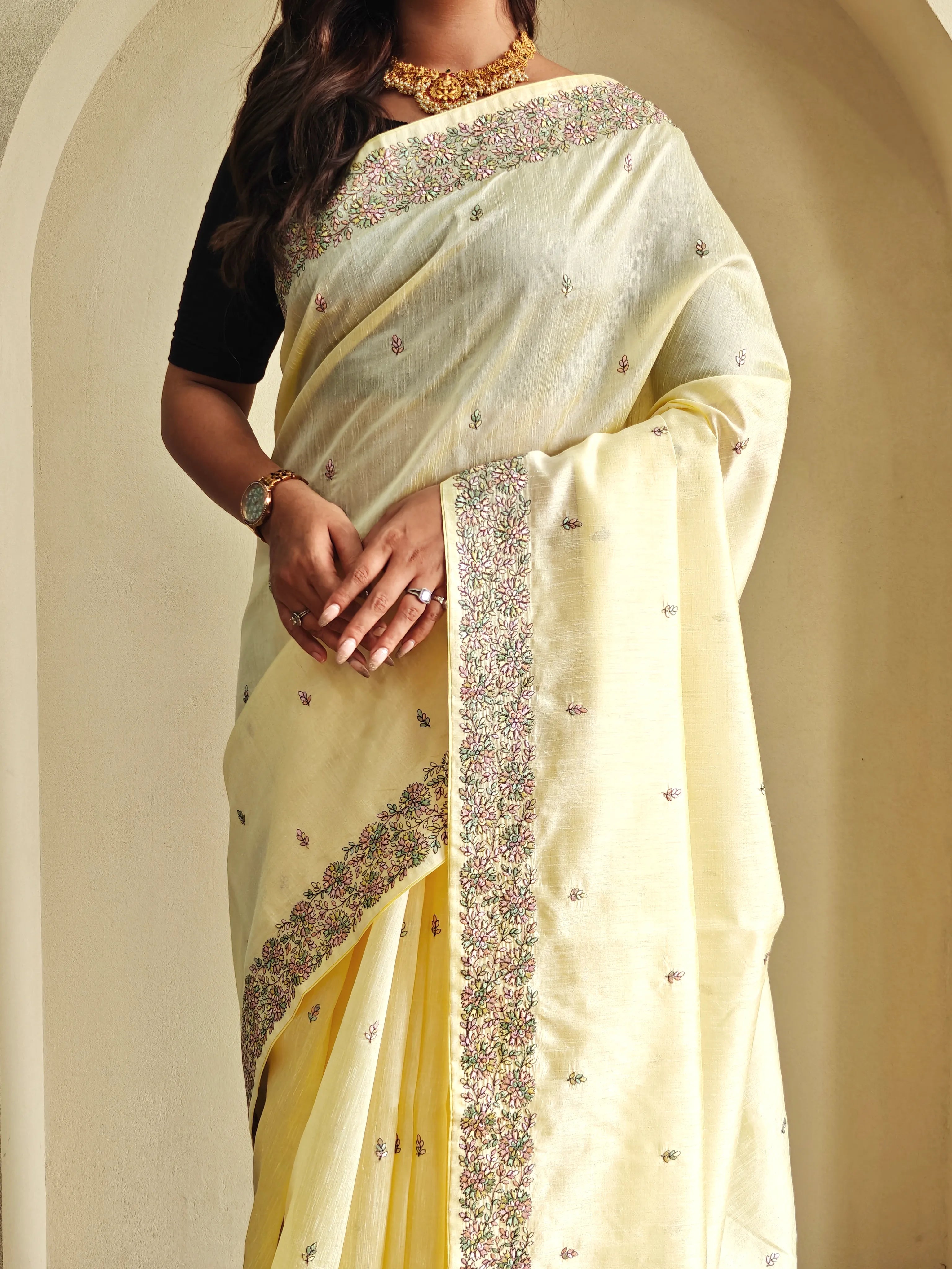 Designer Tussar Embroidered Saree