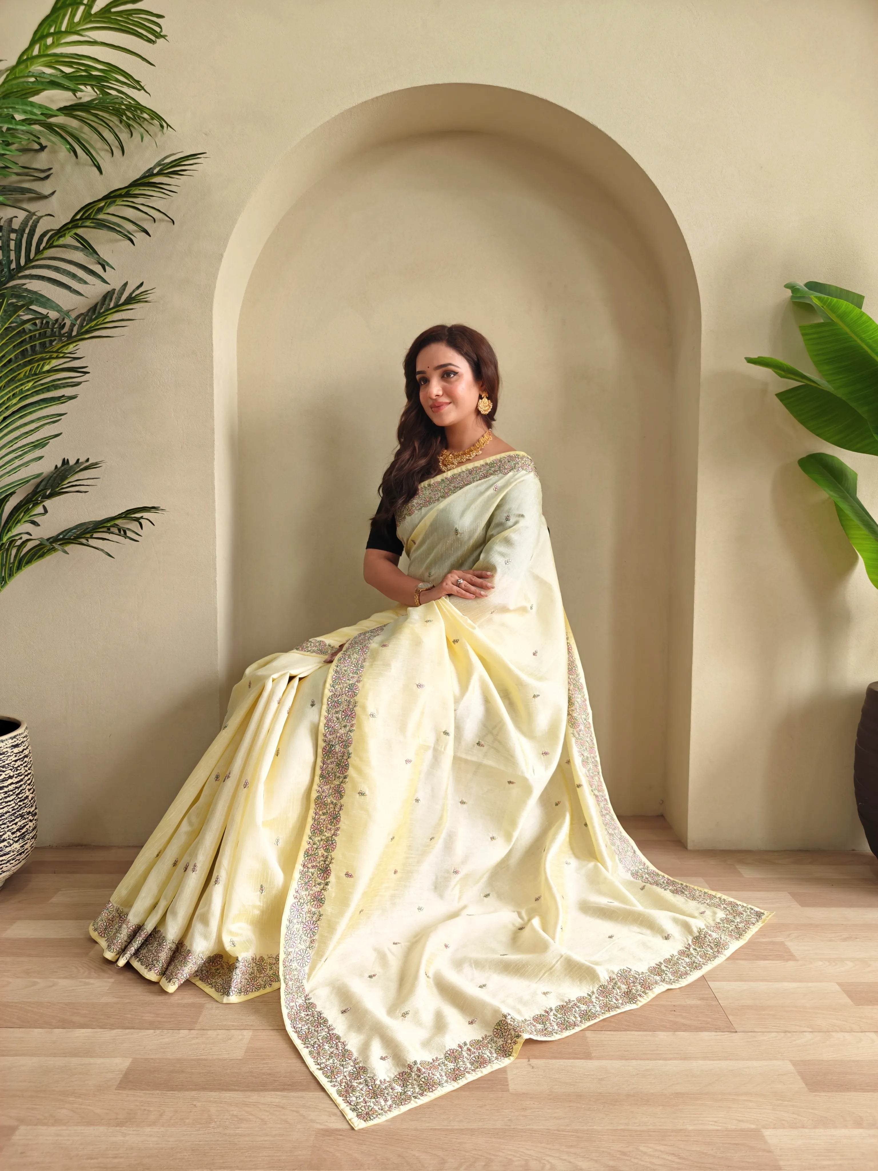 Designer Tussar Embroidered Saree