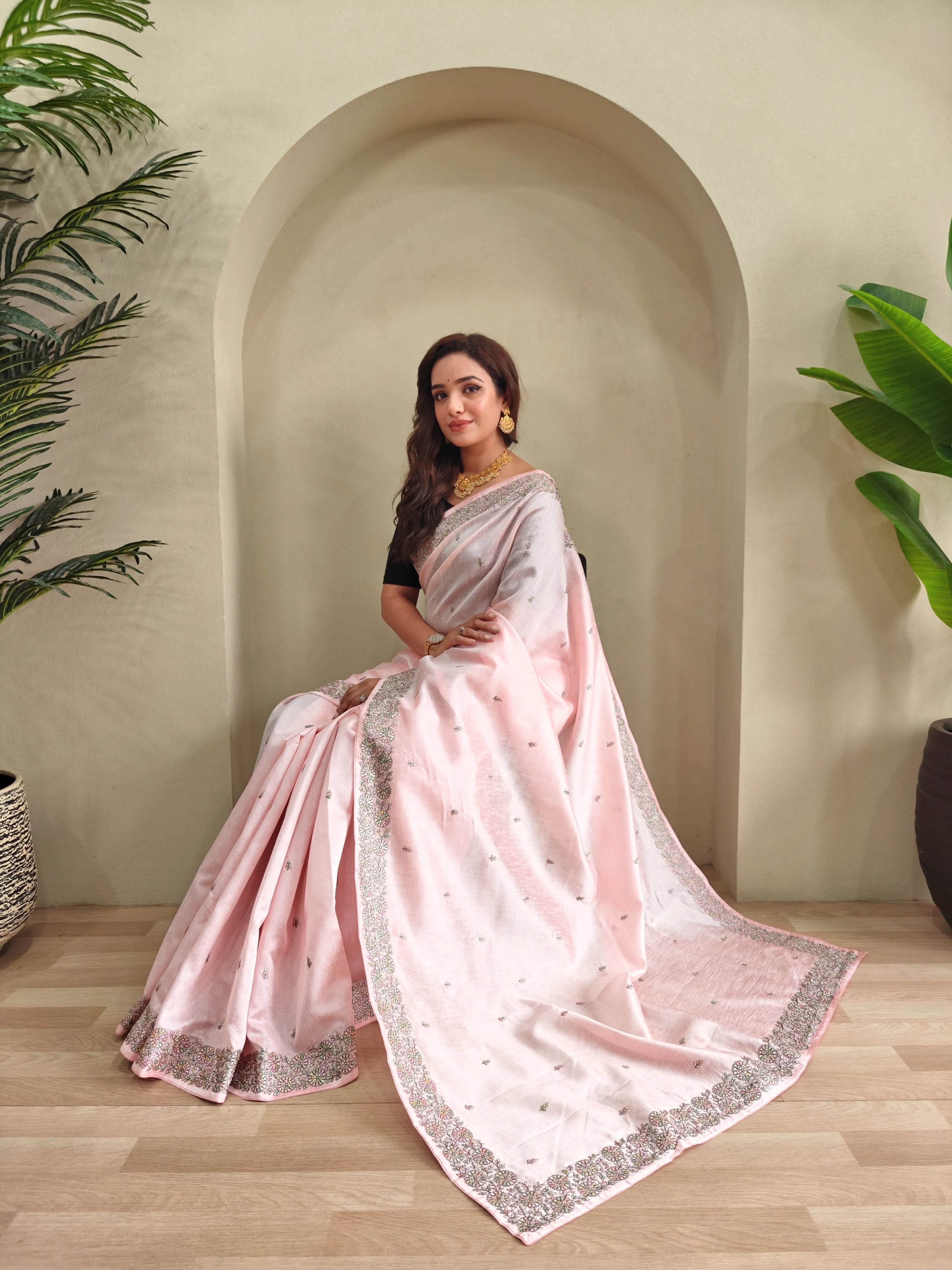 Designer Tussar Embroidered Saree