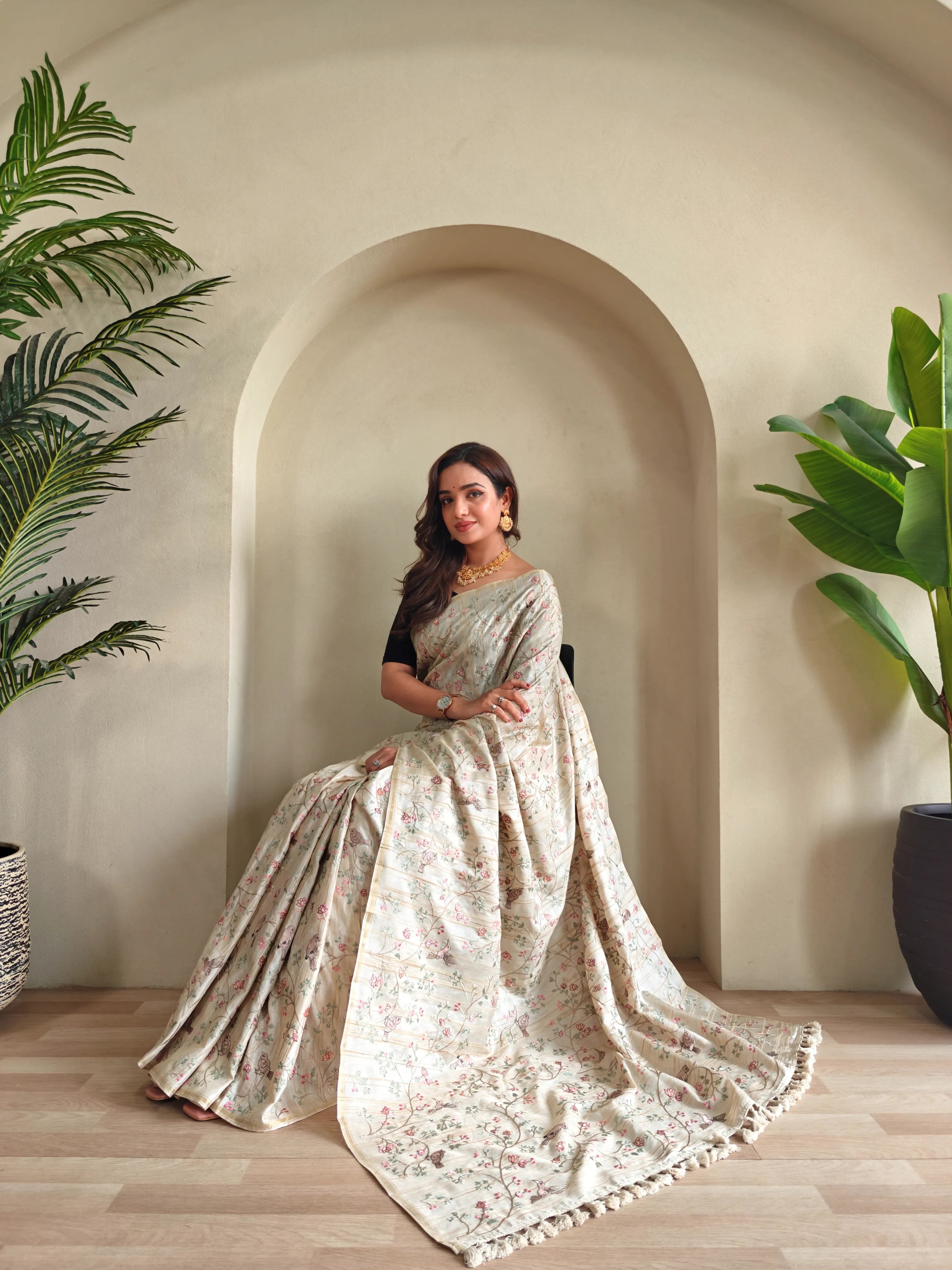 Tussar Designer Embroidery Saree