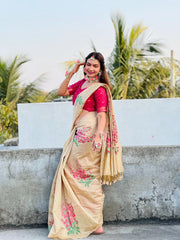 Classic Muga Cotton Floral Saree