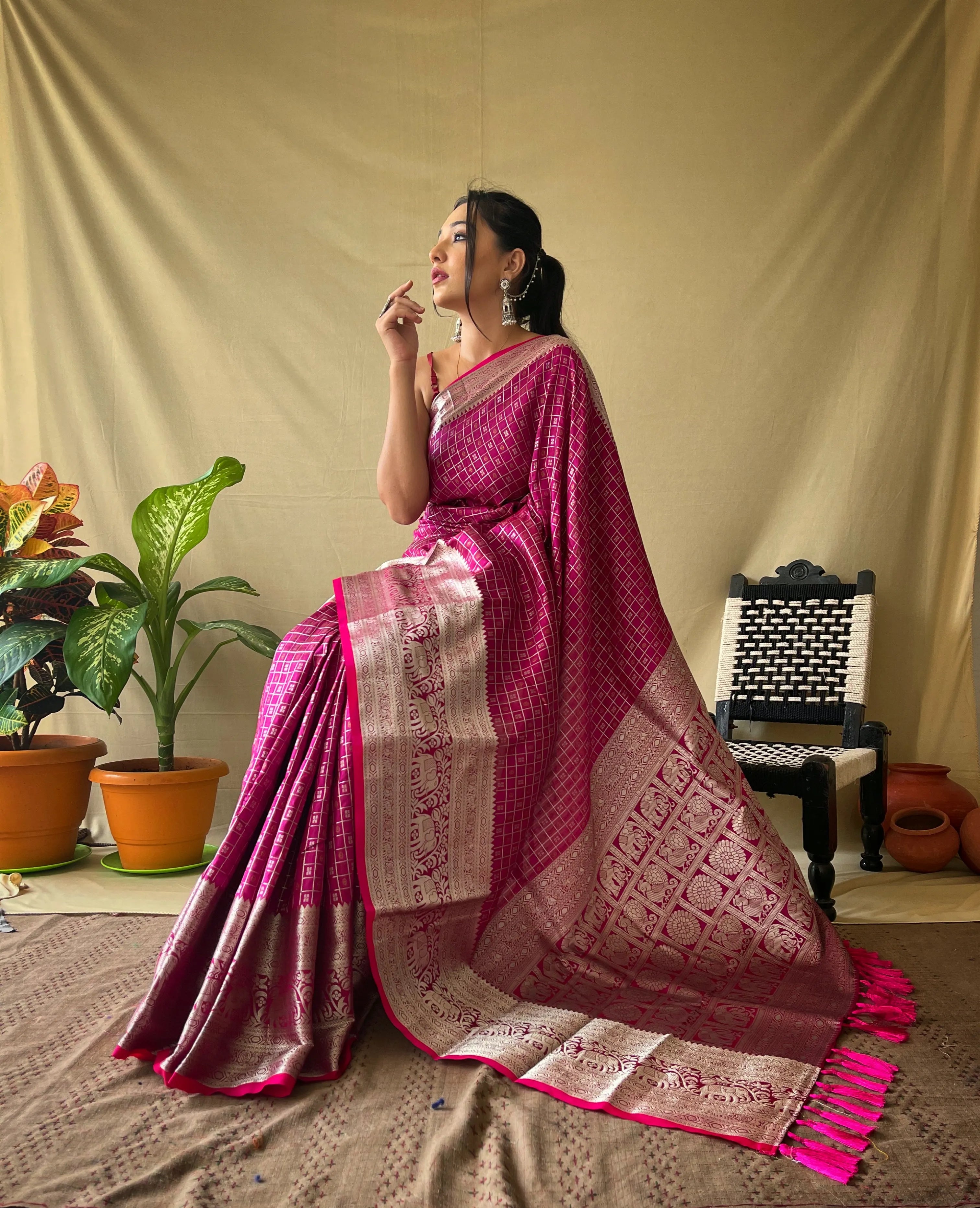 Litchi SIlk Printed Kalamkari Saree