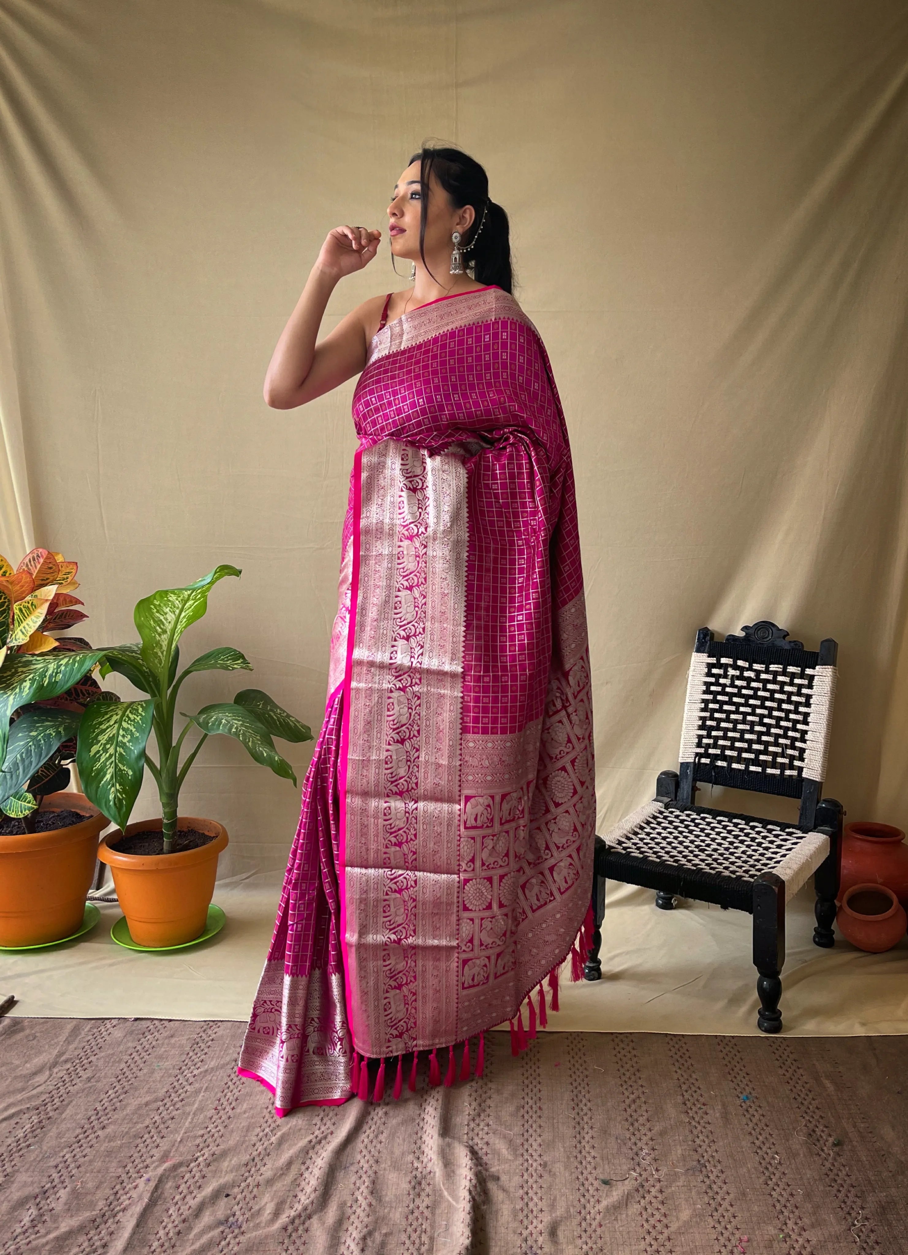 Litchi SIlk Printed Kalamkari Saree