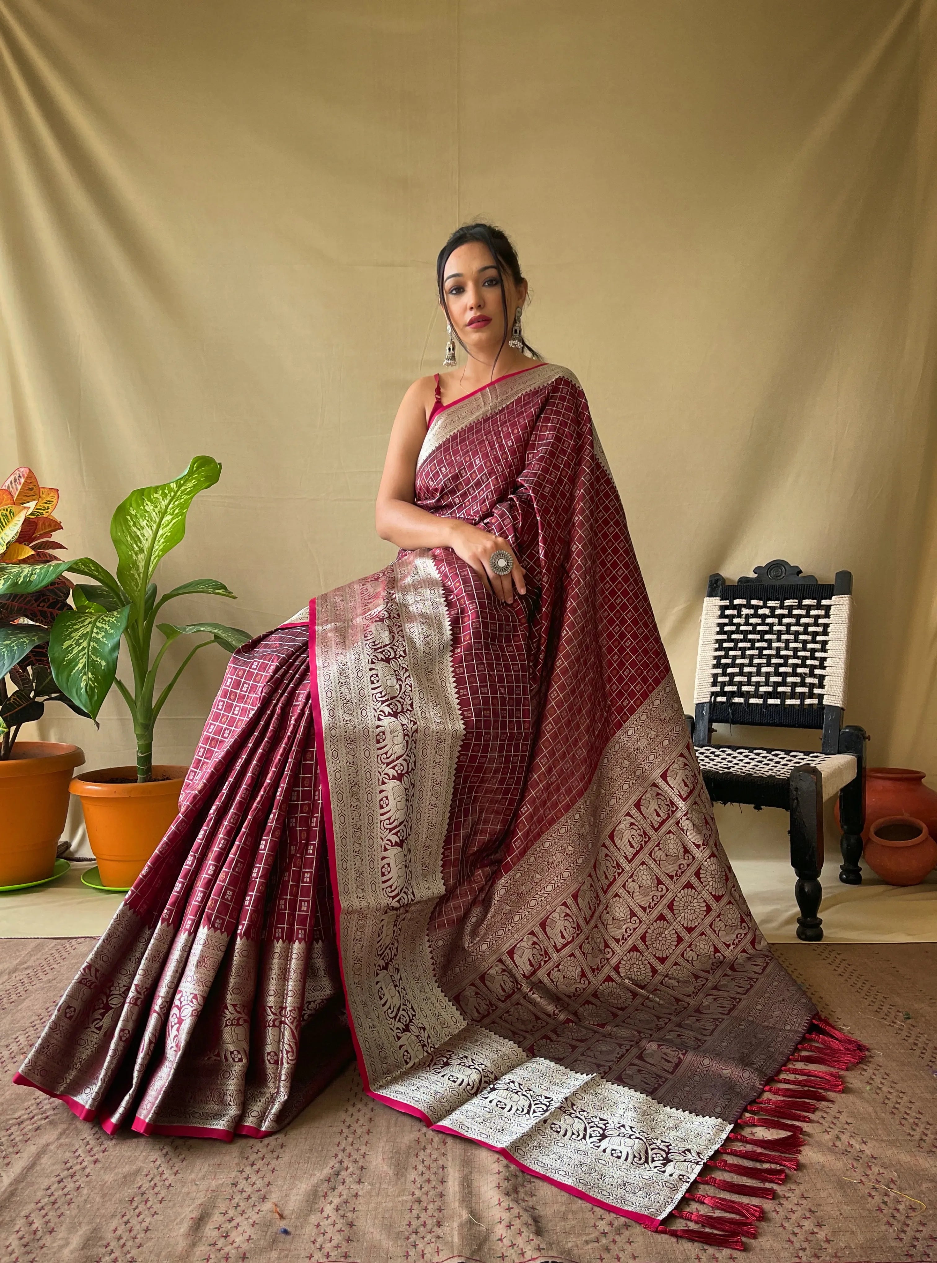 Litchi SIlk Printed Kalamkari Saree