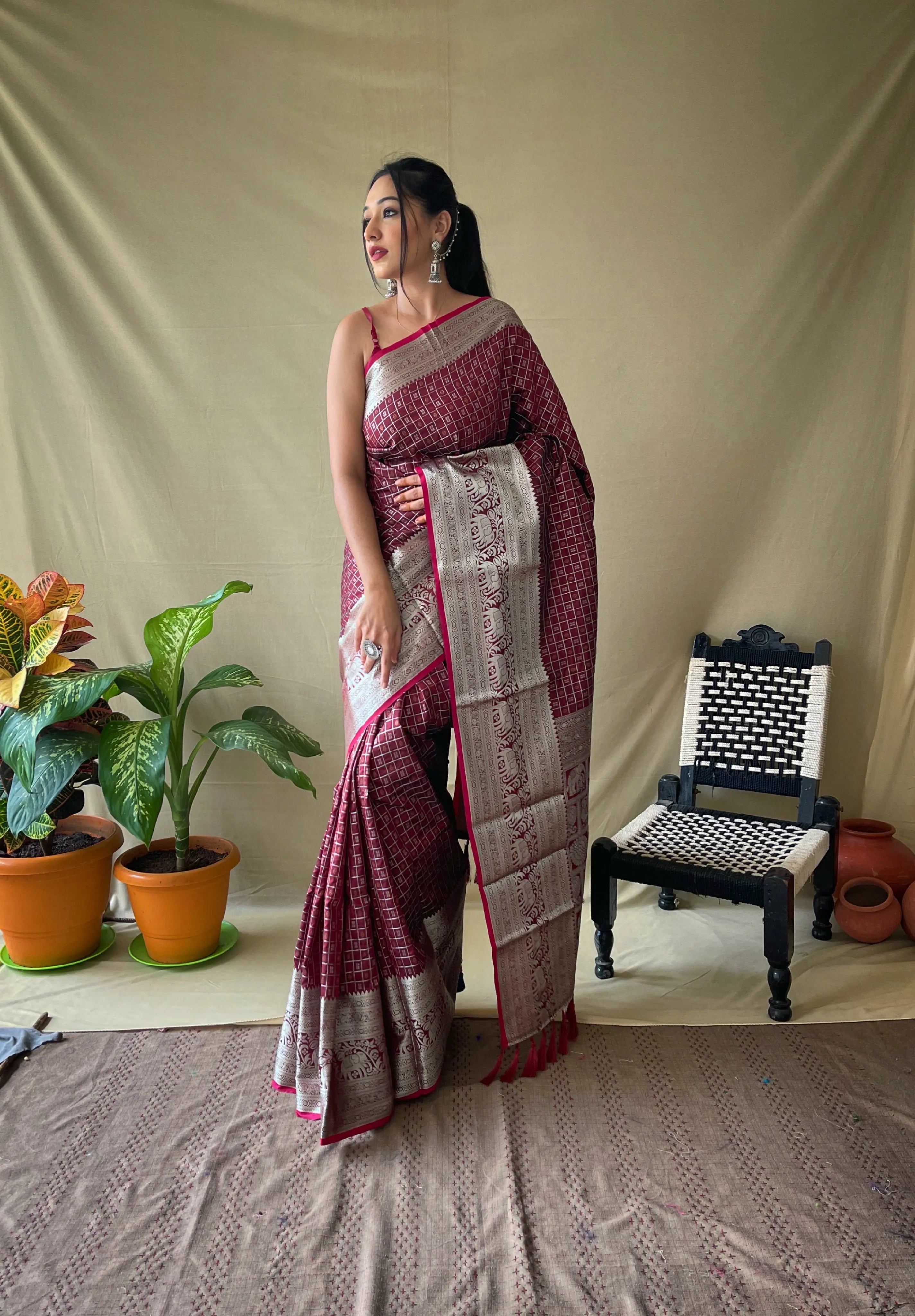 Litchi SIlk Printed Kalamkari Saree