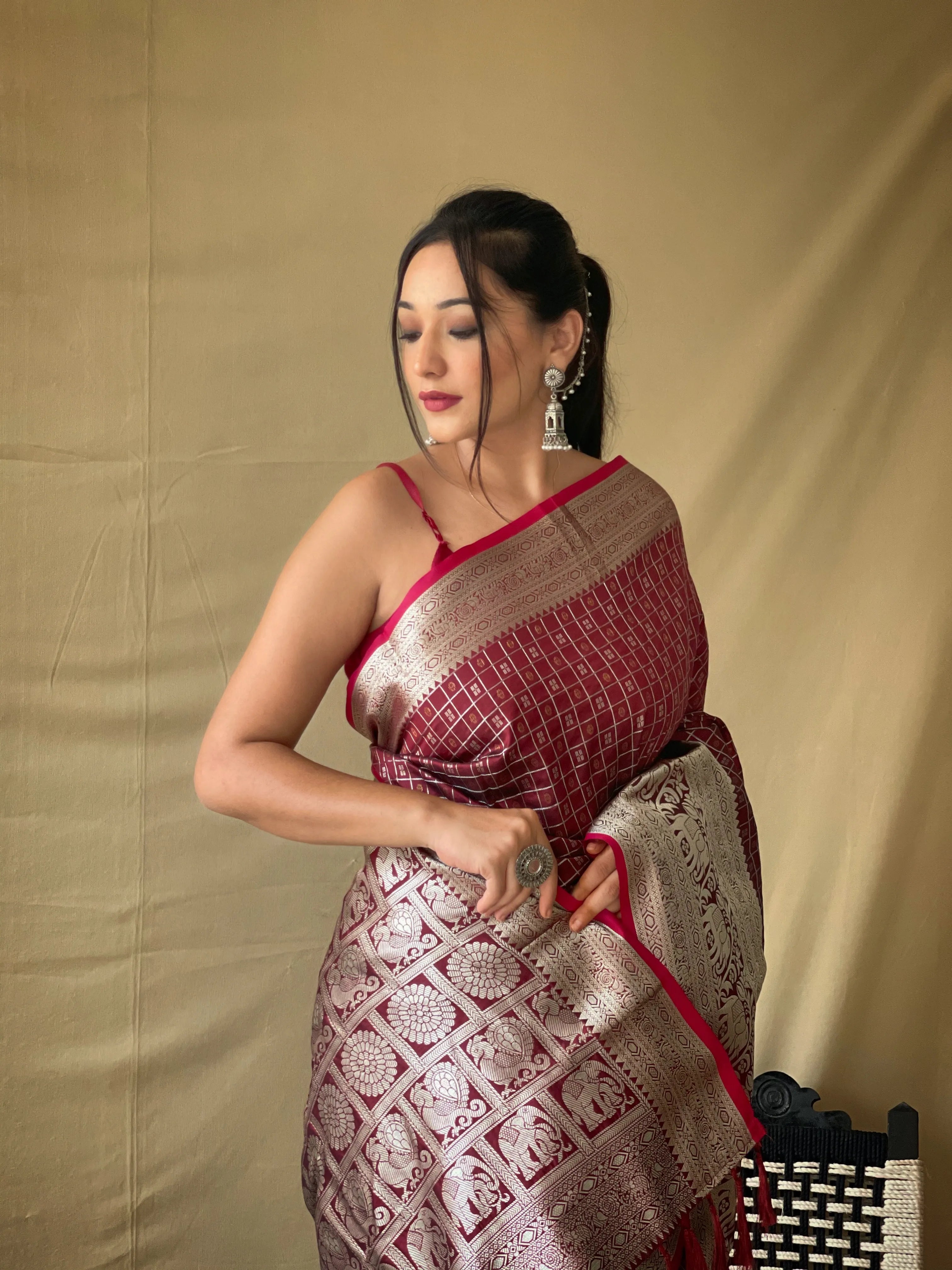 Litchi SIlk Printed Kalamkari Saree
