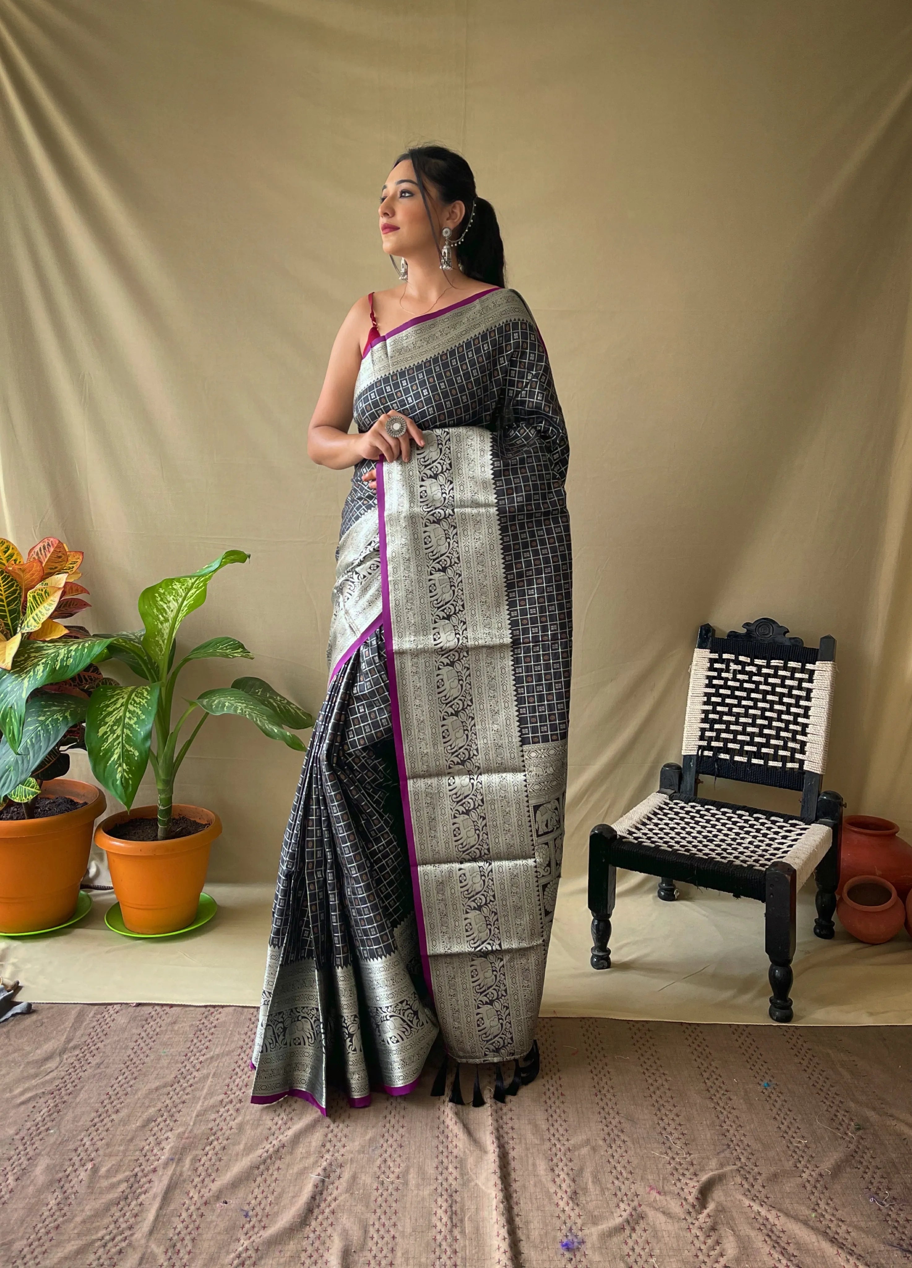 Litchi SIlk Printed Kalamkari Saree