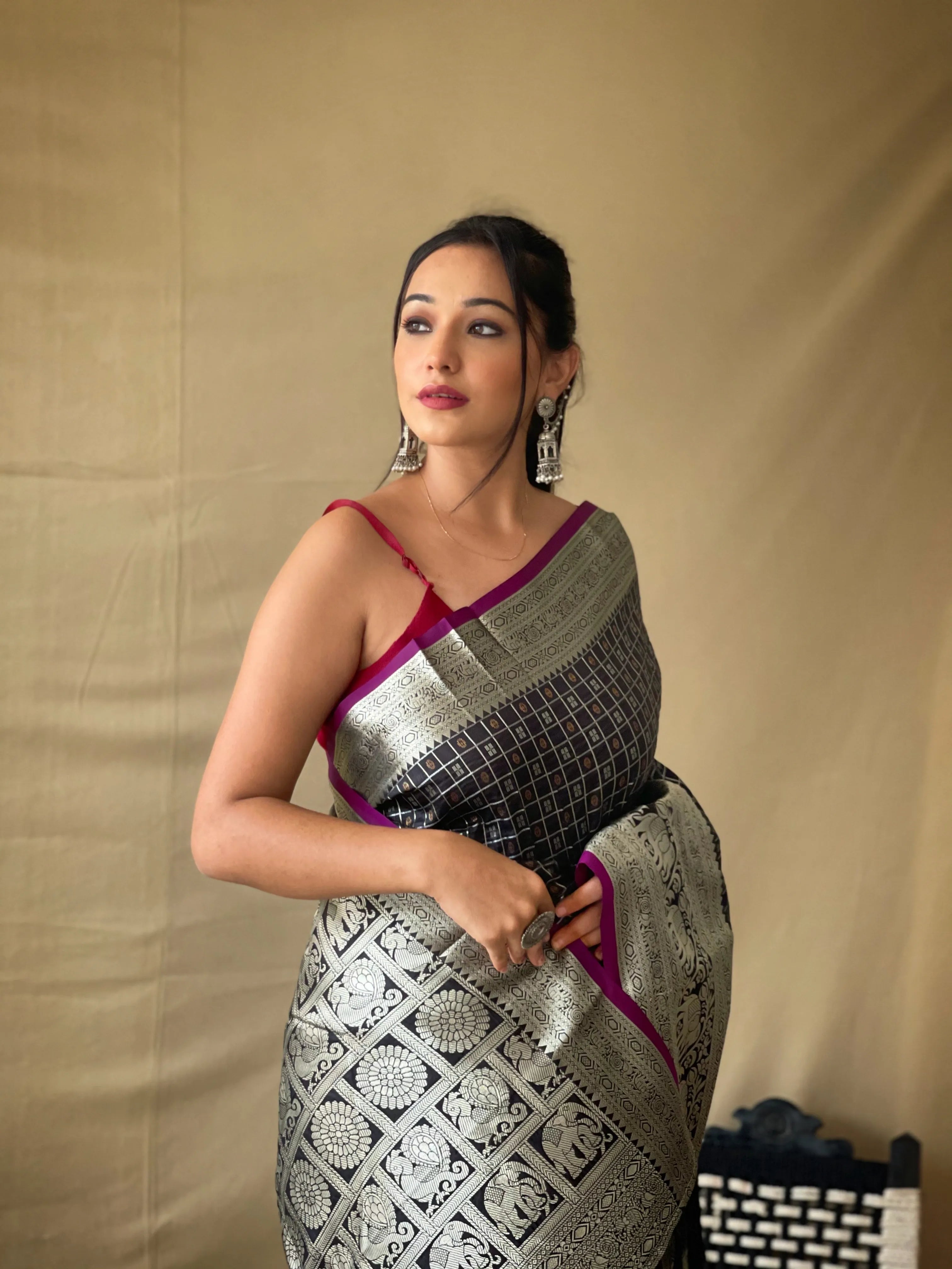 Litchi SIlk Printed Kalamkari Saree