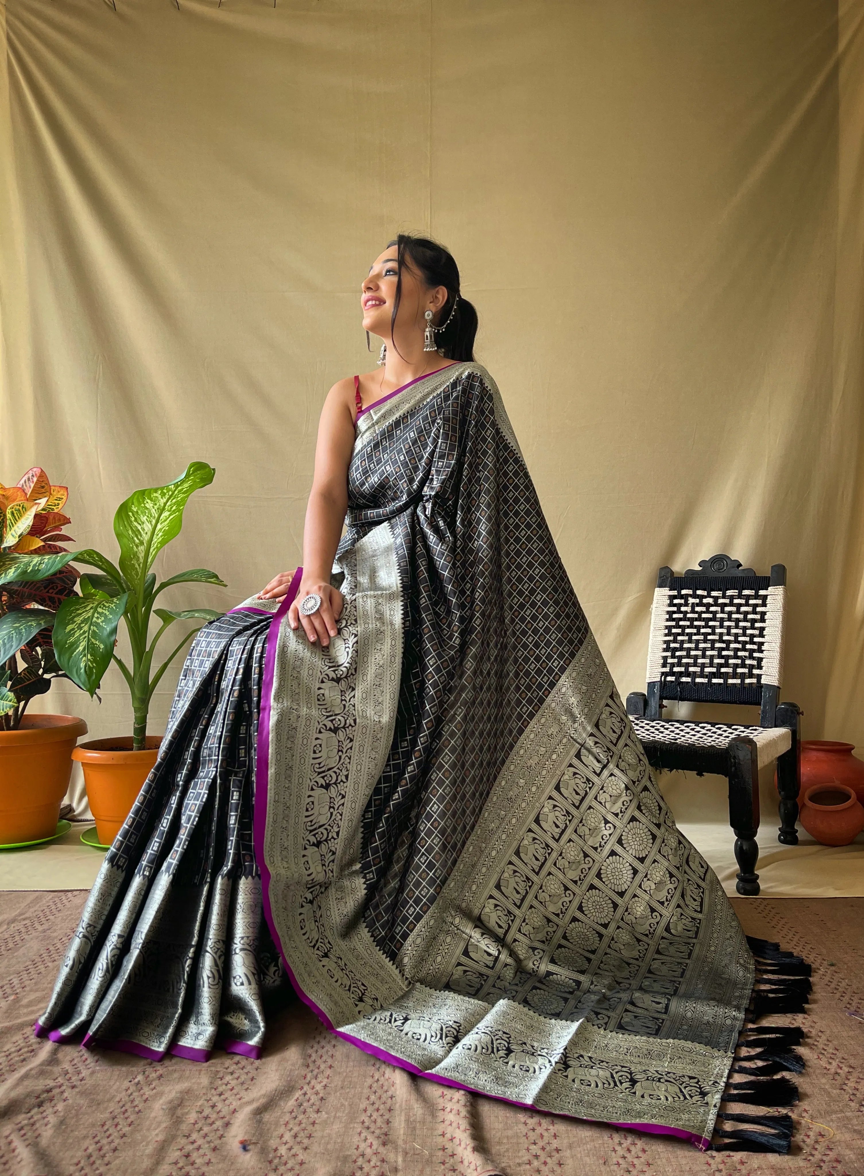 Litchi SIlk Printed Kalamkari Saree