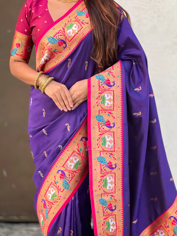 Paithani Meenakari Swan Fancy Border Saree