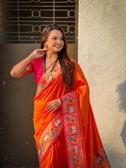 Paithani Meenakari Swan Fancy Border Saree