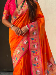 Paithani Meenakari Swan Fancy Border Saree