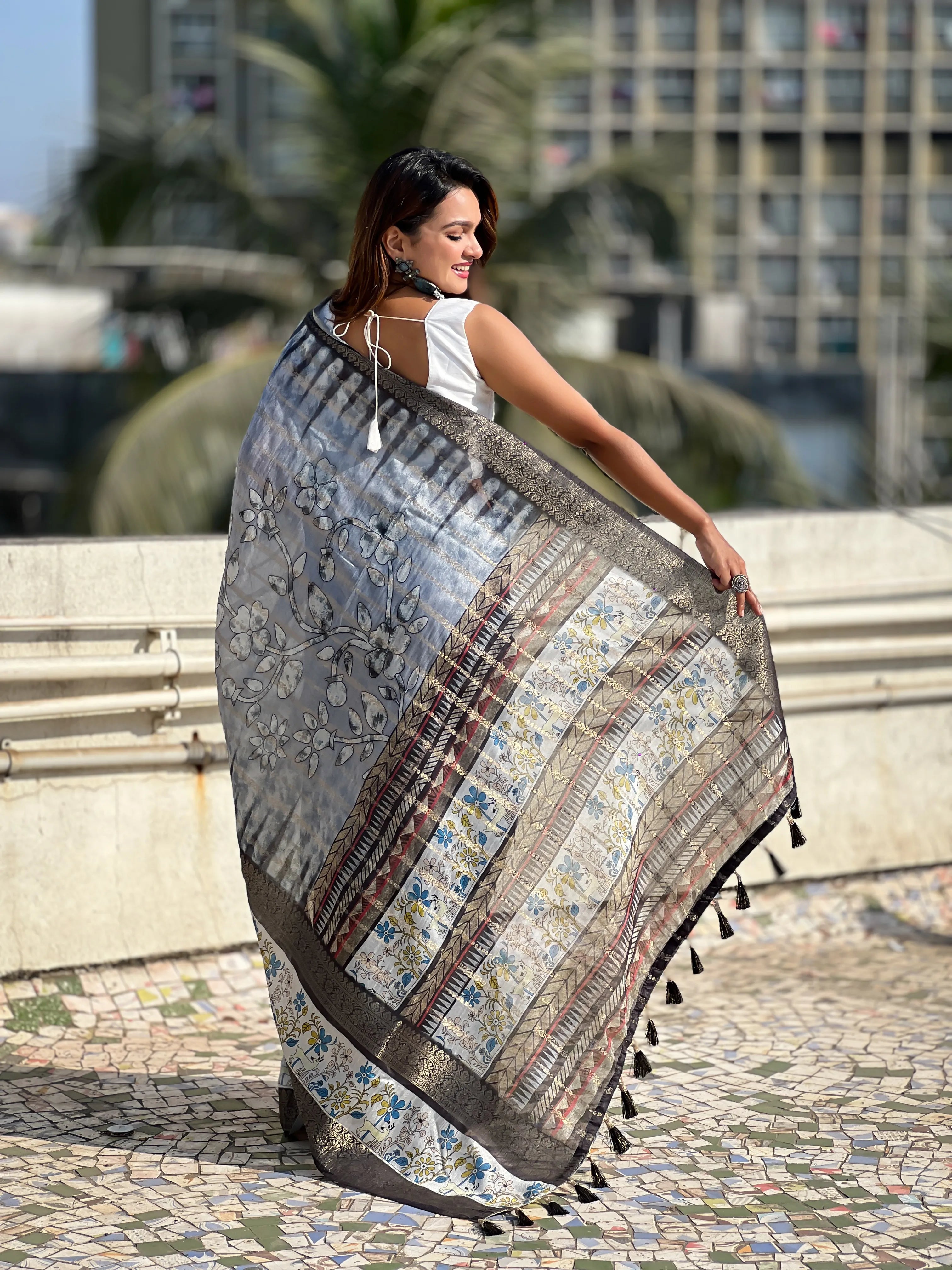 Soft Chanderi Crush Floral Printed Saree