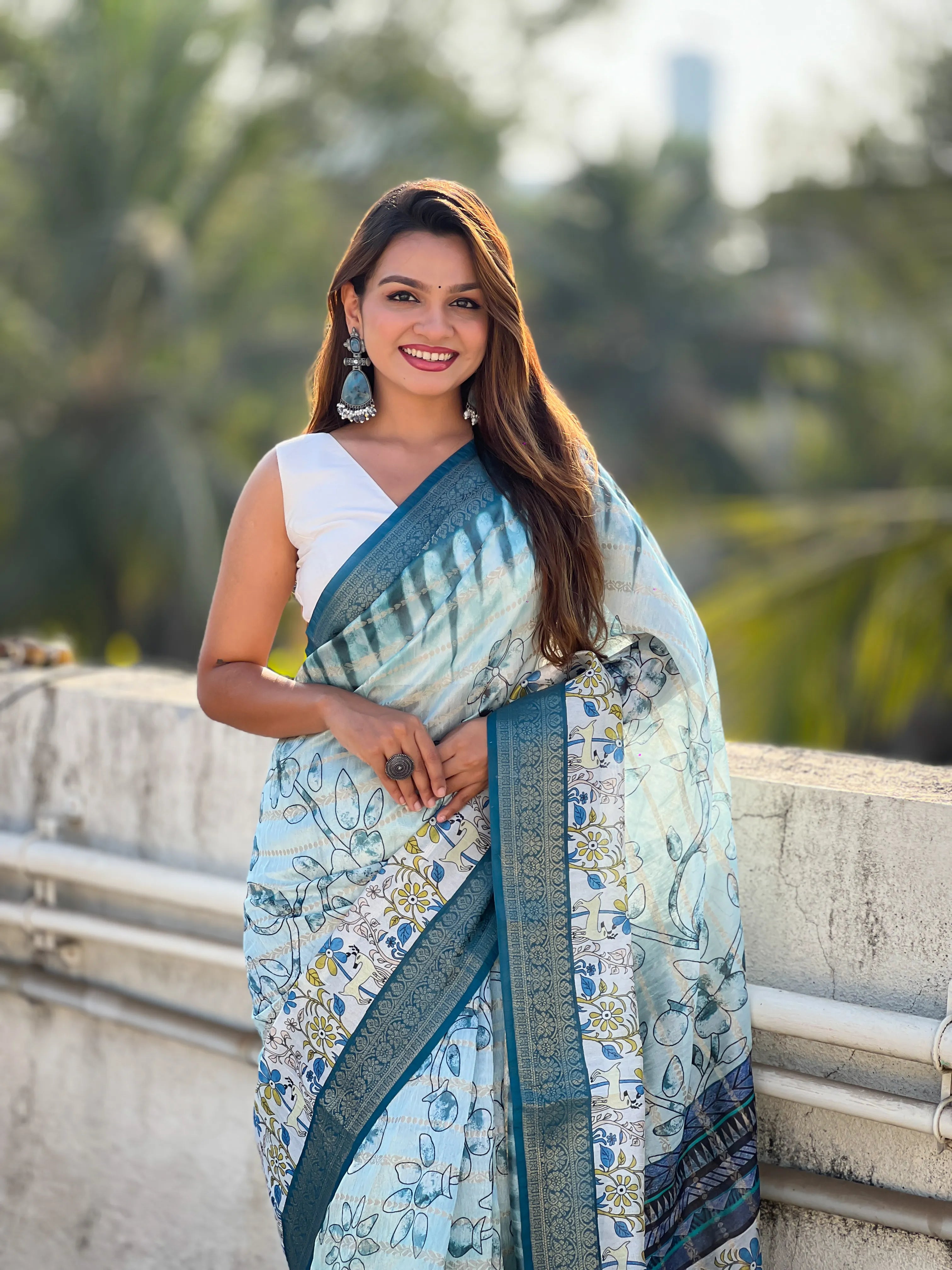Soft Chanderi Crush Floral Printed Saree