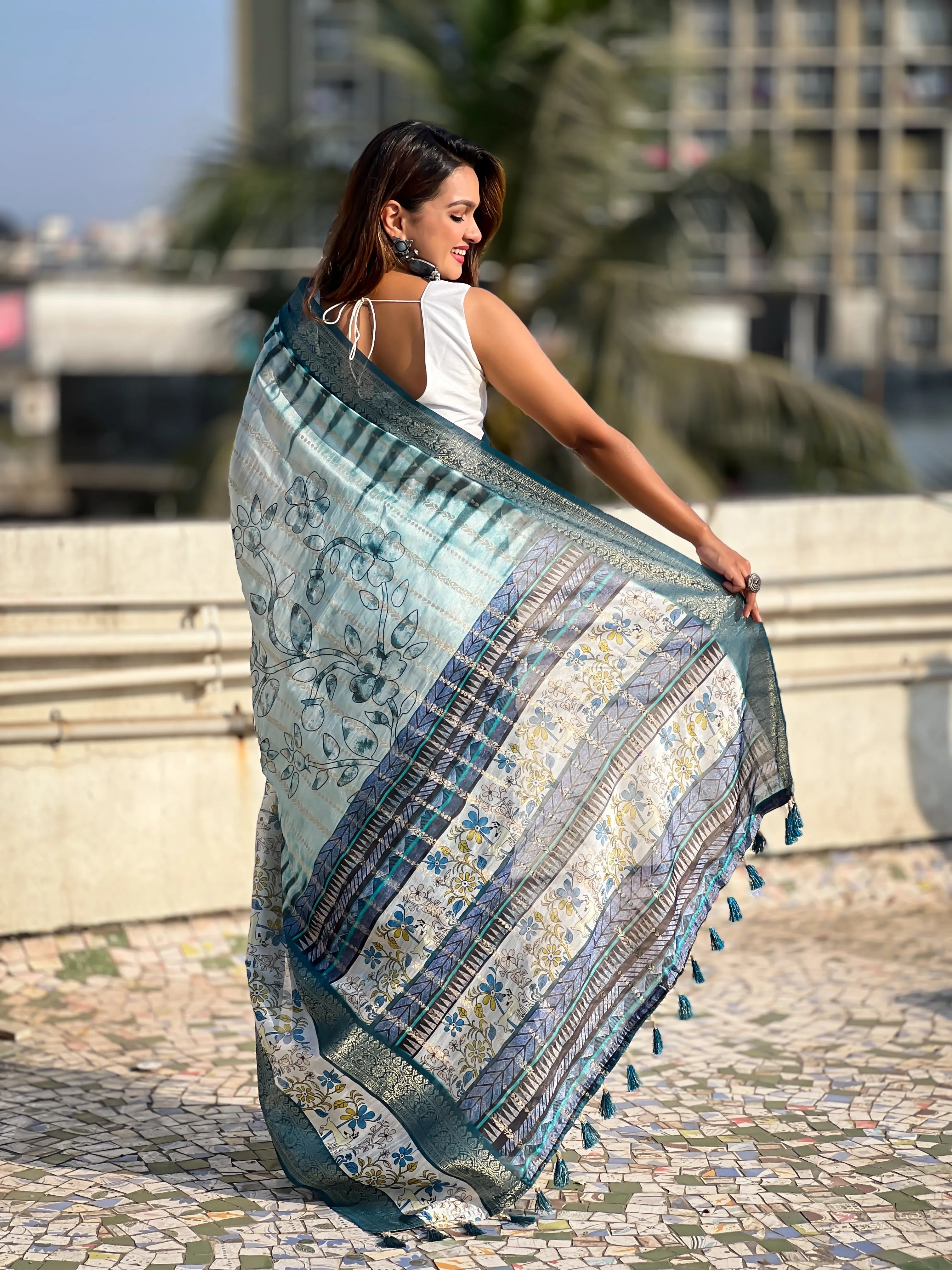 Soft Chanderi Crush Floral Printed Saree
