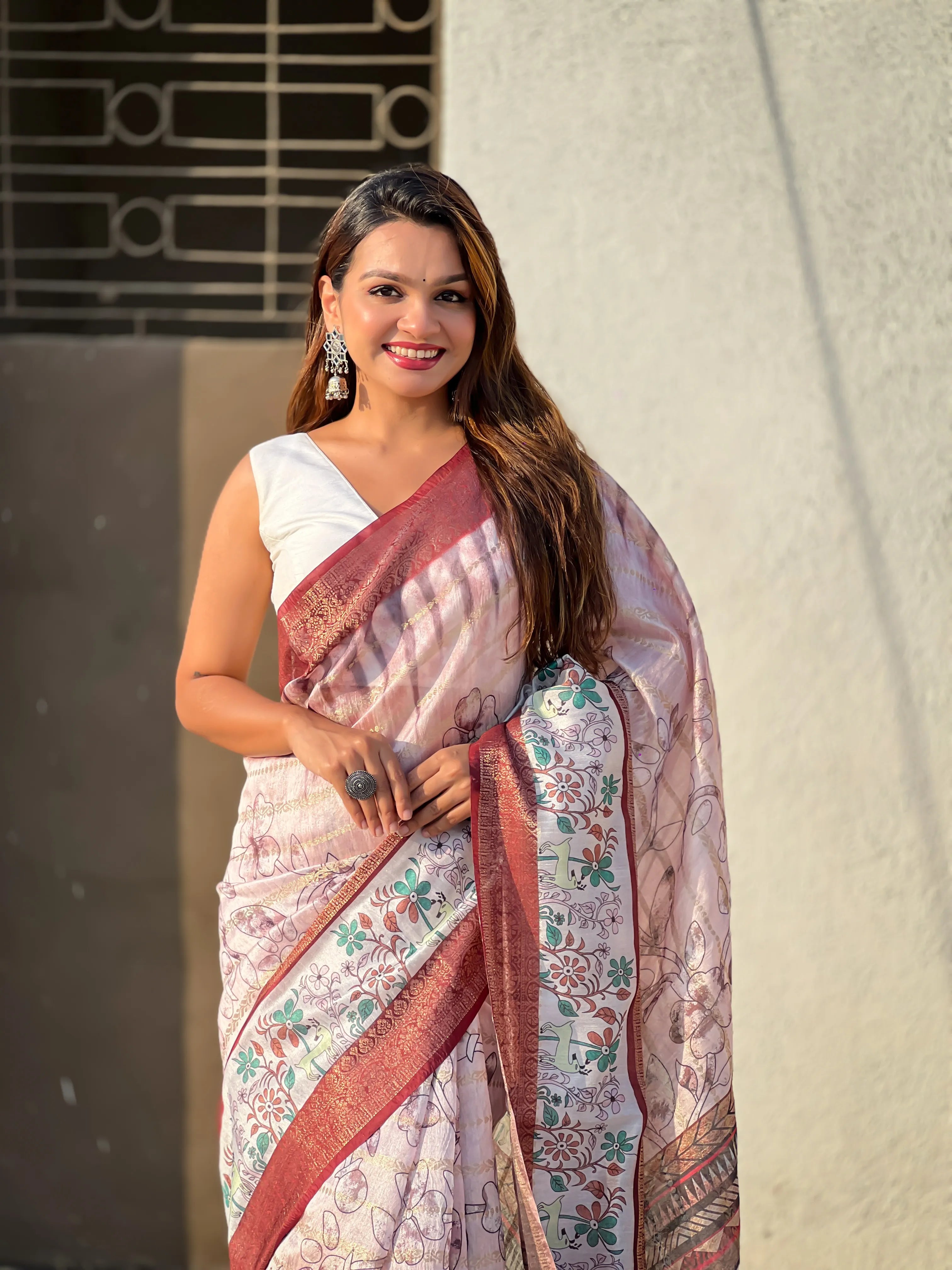 Soft Chanderi Crush Floral Printed Saree