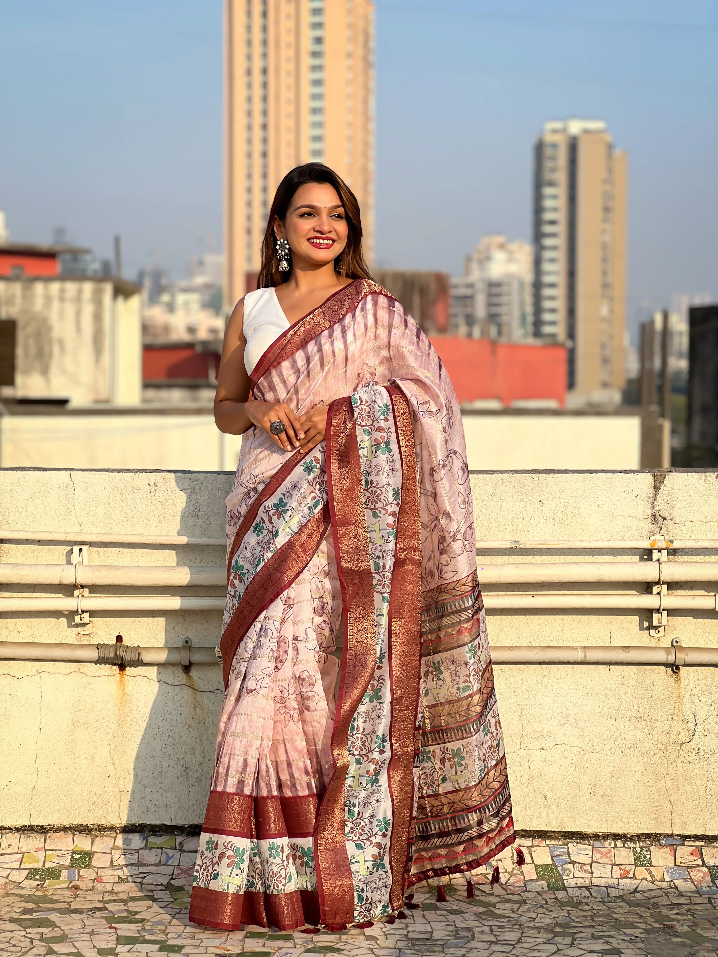 Soft Chanderi Crush Floral Printed Saree
