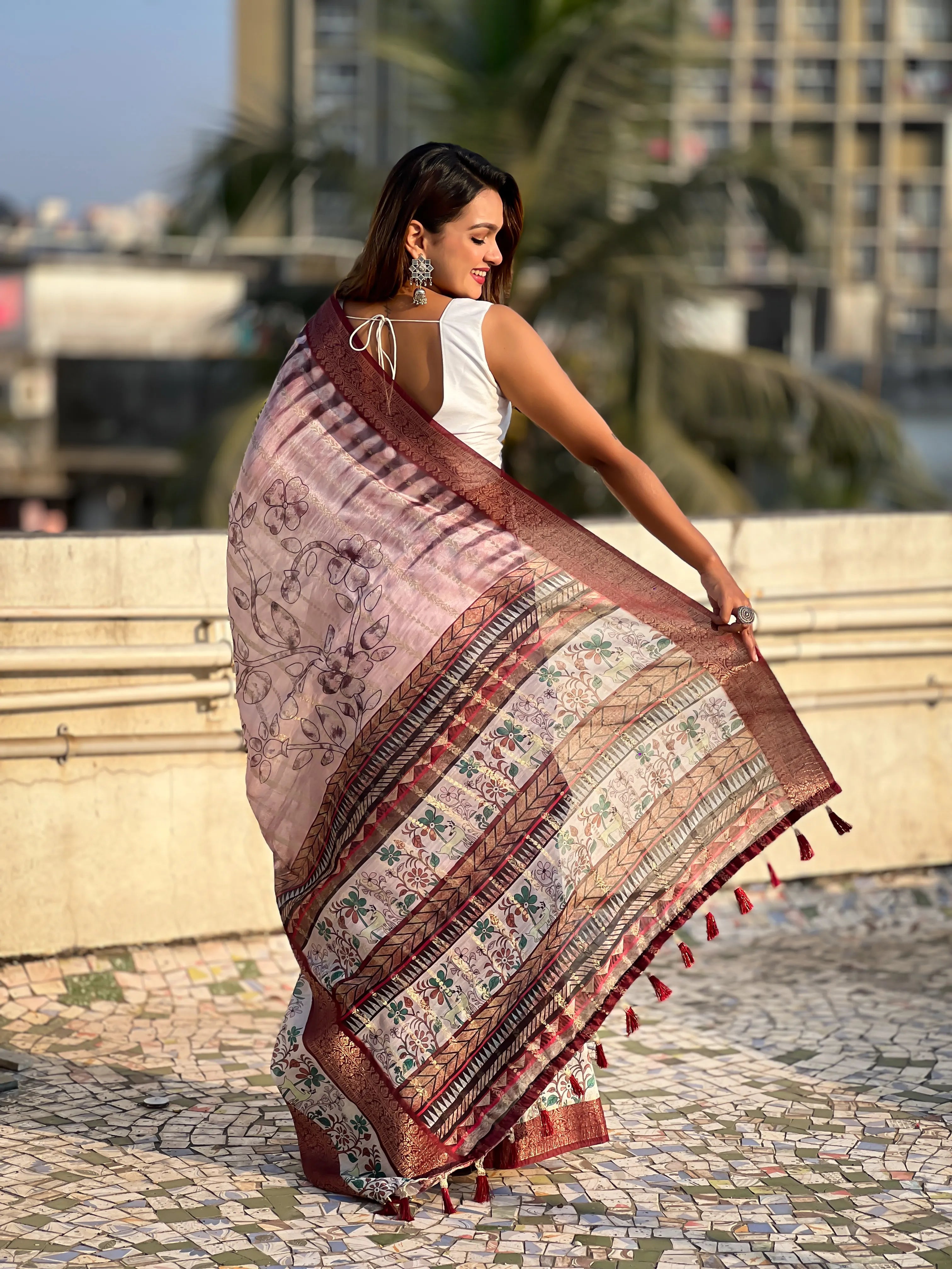 Soft Chanderi Crush Floral Printed Saree