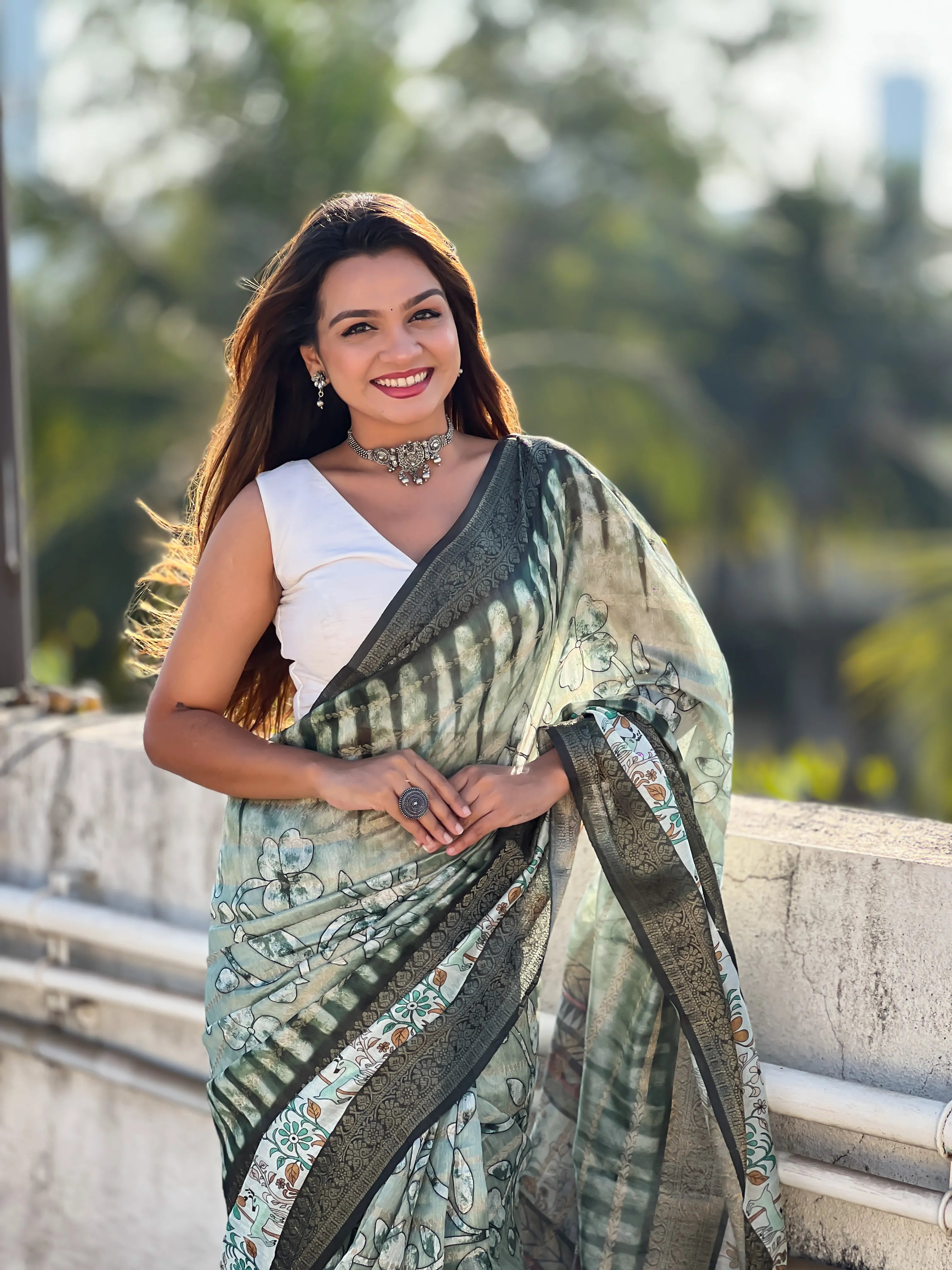 Soft Chanderi Crush Floral Printed Saree