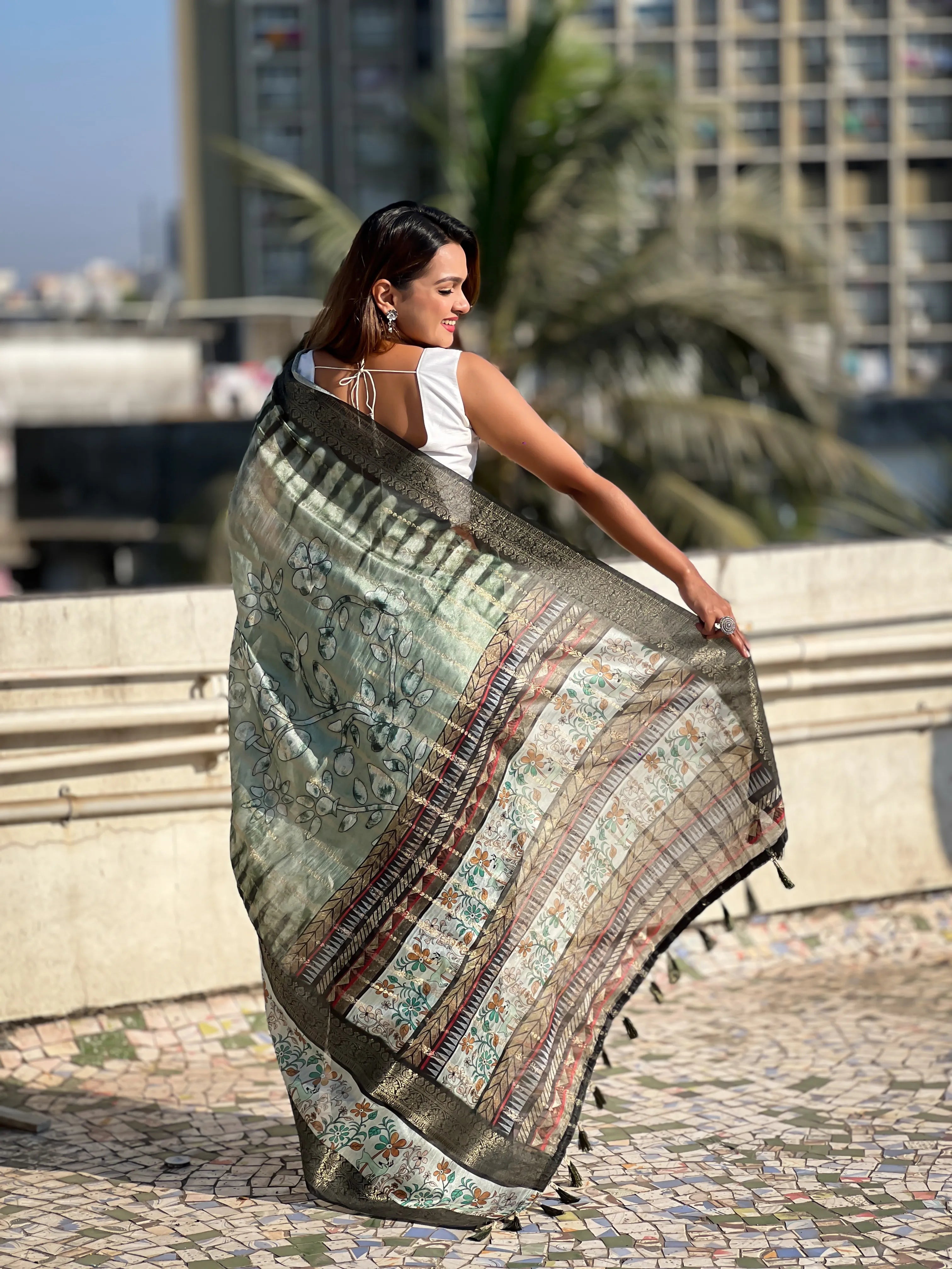 Soft Chanderi Crush Floral Printed Saree